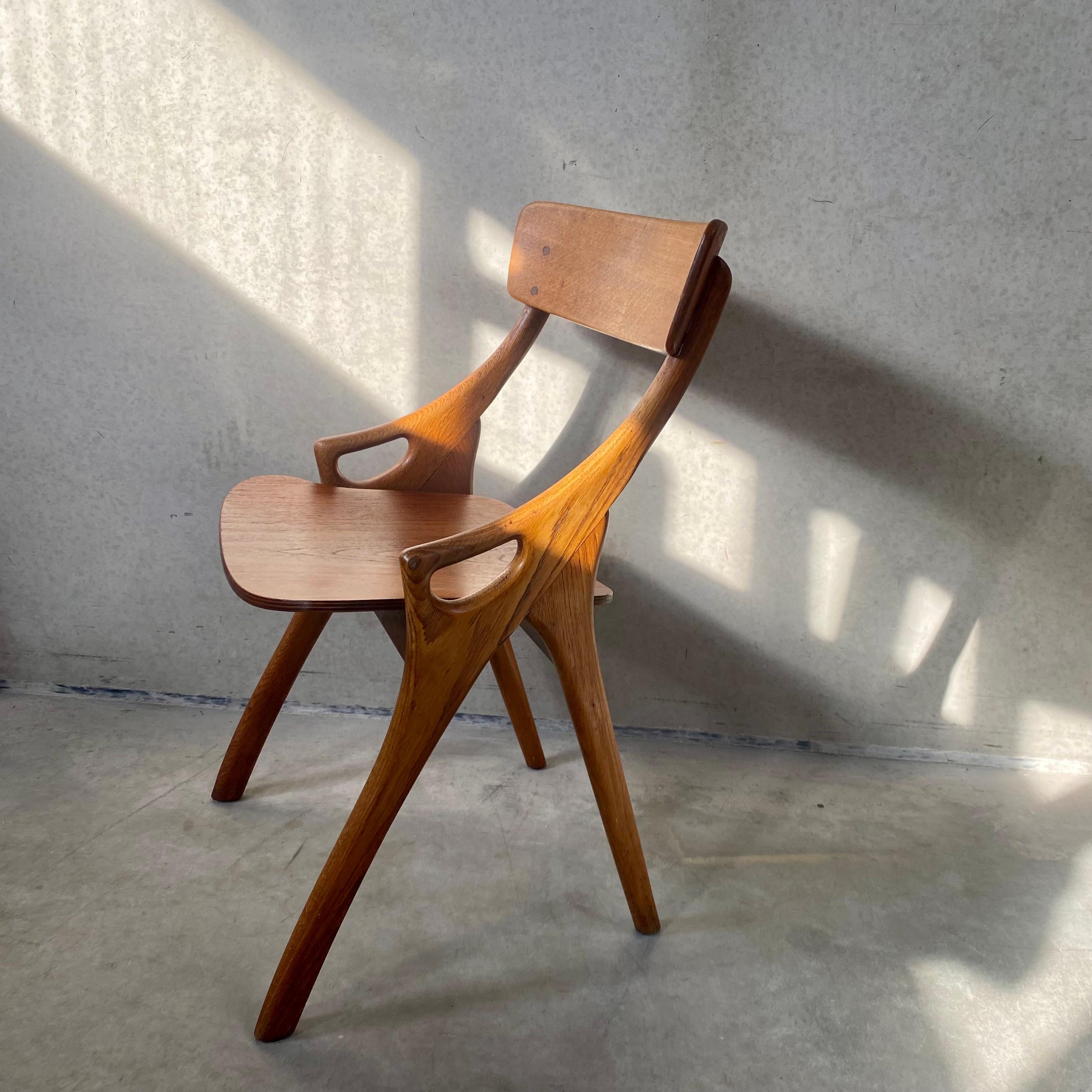 Danish 4 Rustic Oak Arne Hovmand Olsen Dining Chairs for Mogens Kold Mobelfabrik 1950 For Sale