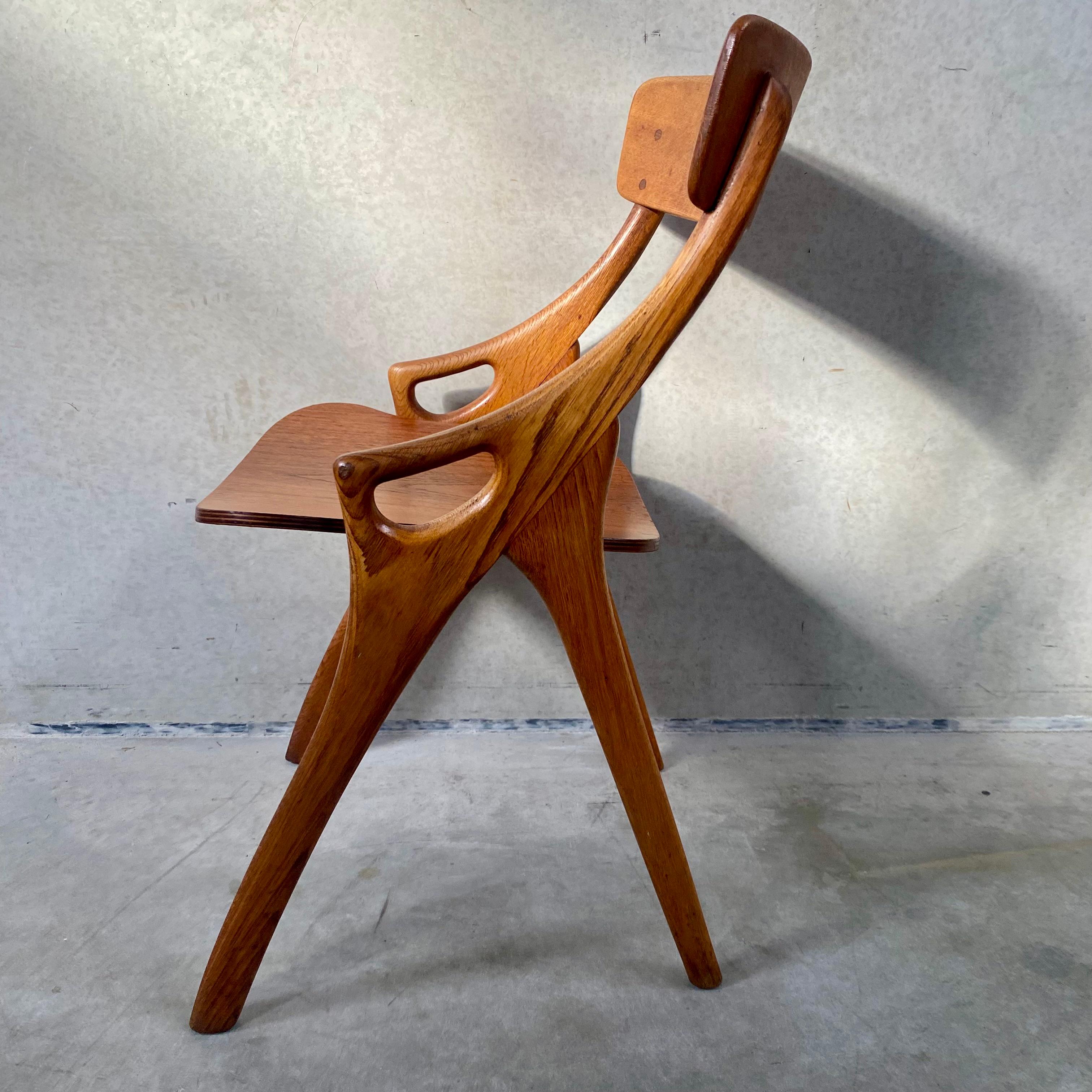 4 Rustic Oak Arne Hovmand Olsen Dining Chairs for Mogens Kold Mobelfabrik 1950 For Sale 2