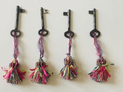 Antique Skeleton Keys Set of Four with Multicolored Tassels, 1950