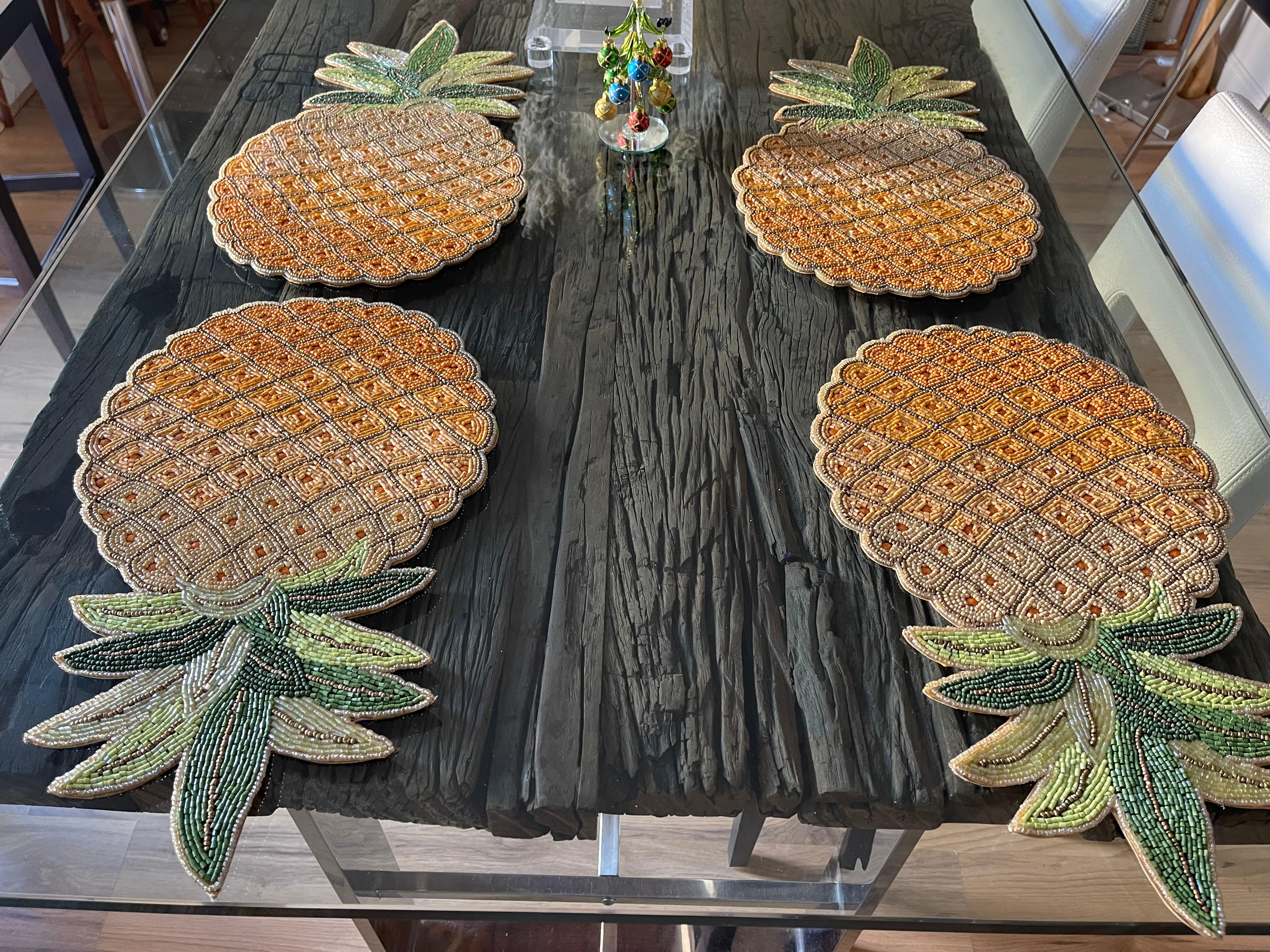 4 S Perlen Tischsets Ananas (Britisch Kolonial) im Angebot