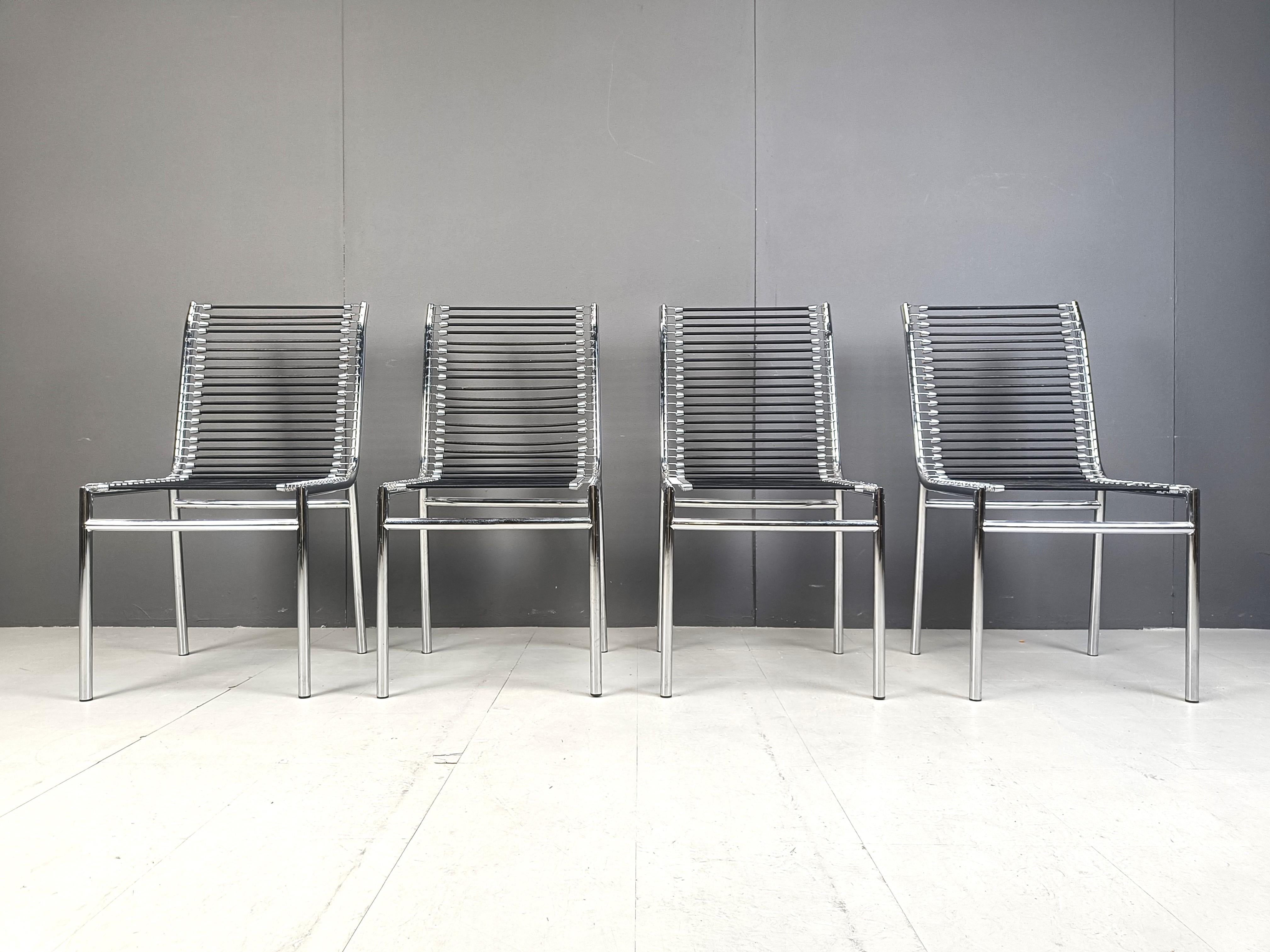 Italian 4 Sandow dining chairs by rene Herbst, 1980s