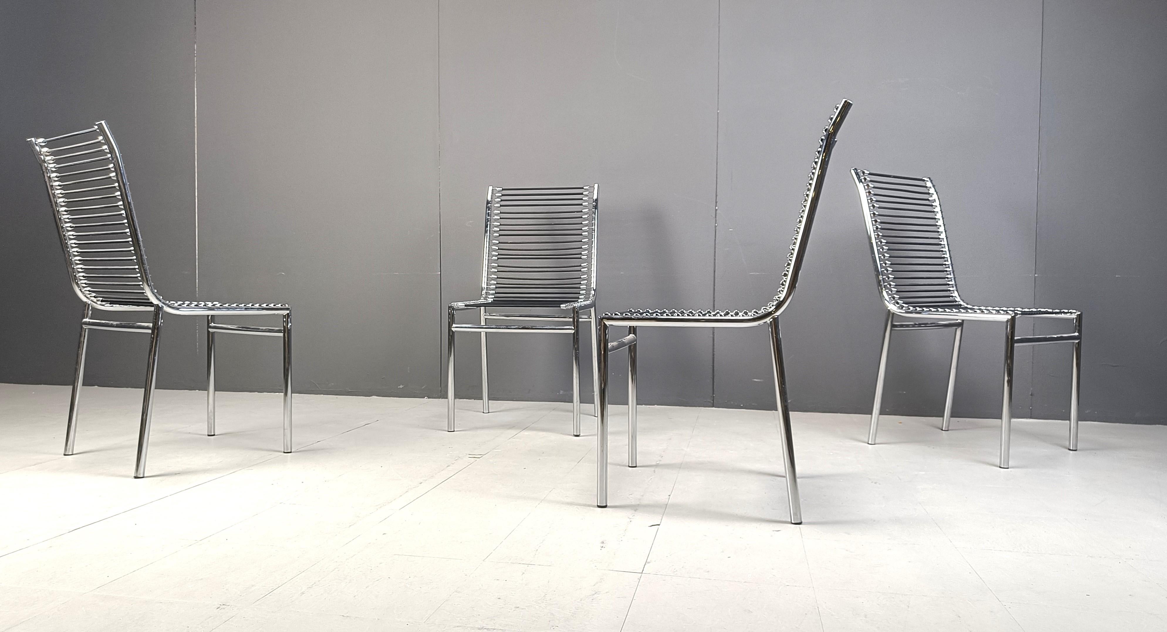 Chrome 4 Sandow dining chairs by rene Herbst, 1980s