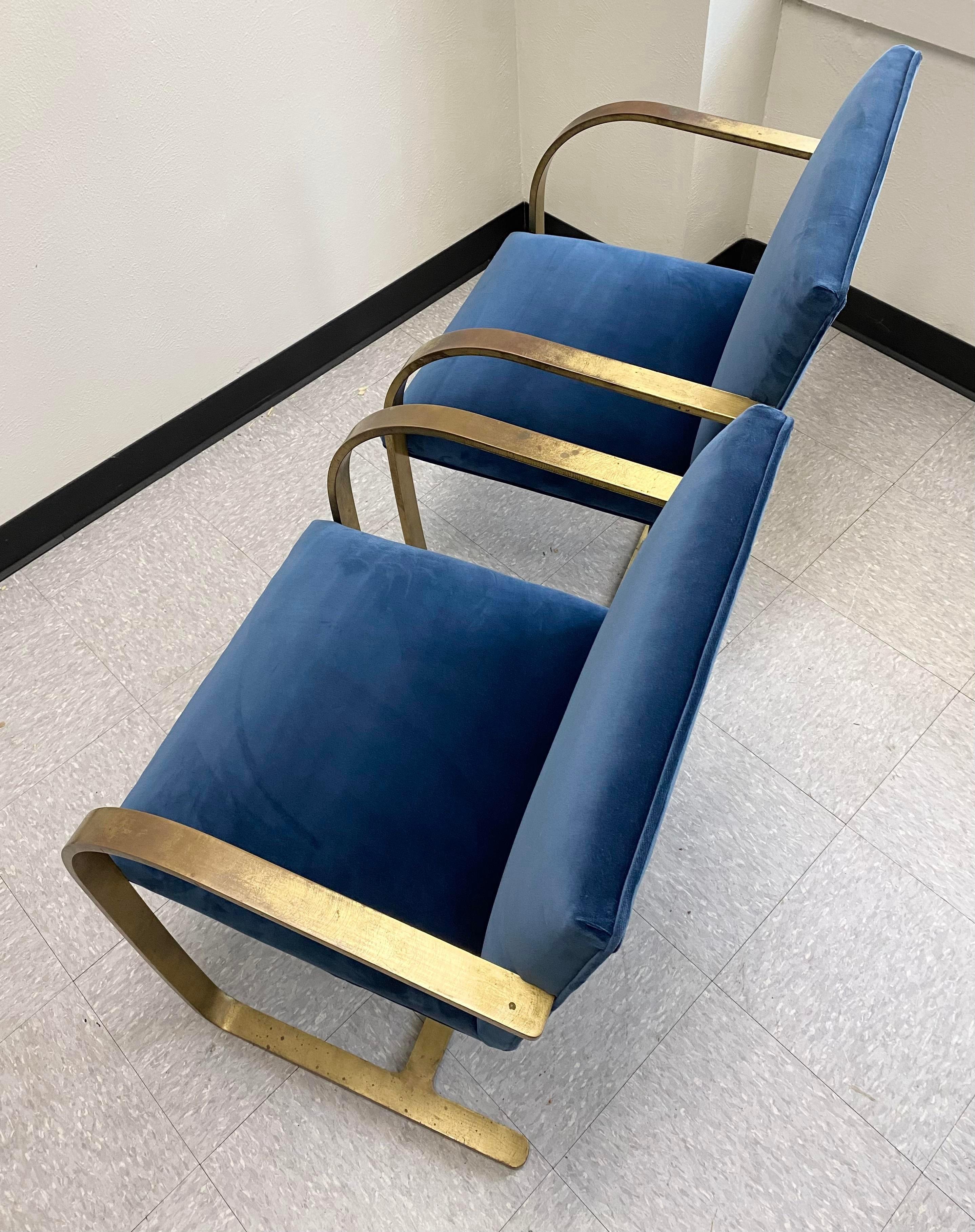 (4) Blue Velvet Mies Van Der Rohe Brno Chairs For Sale 2
