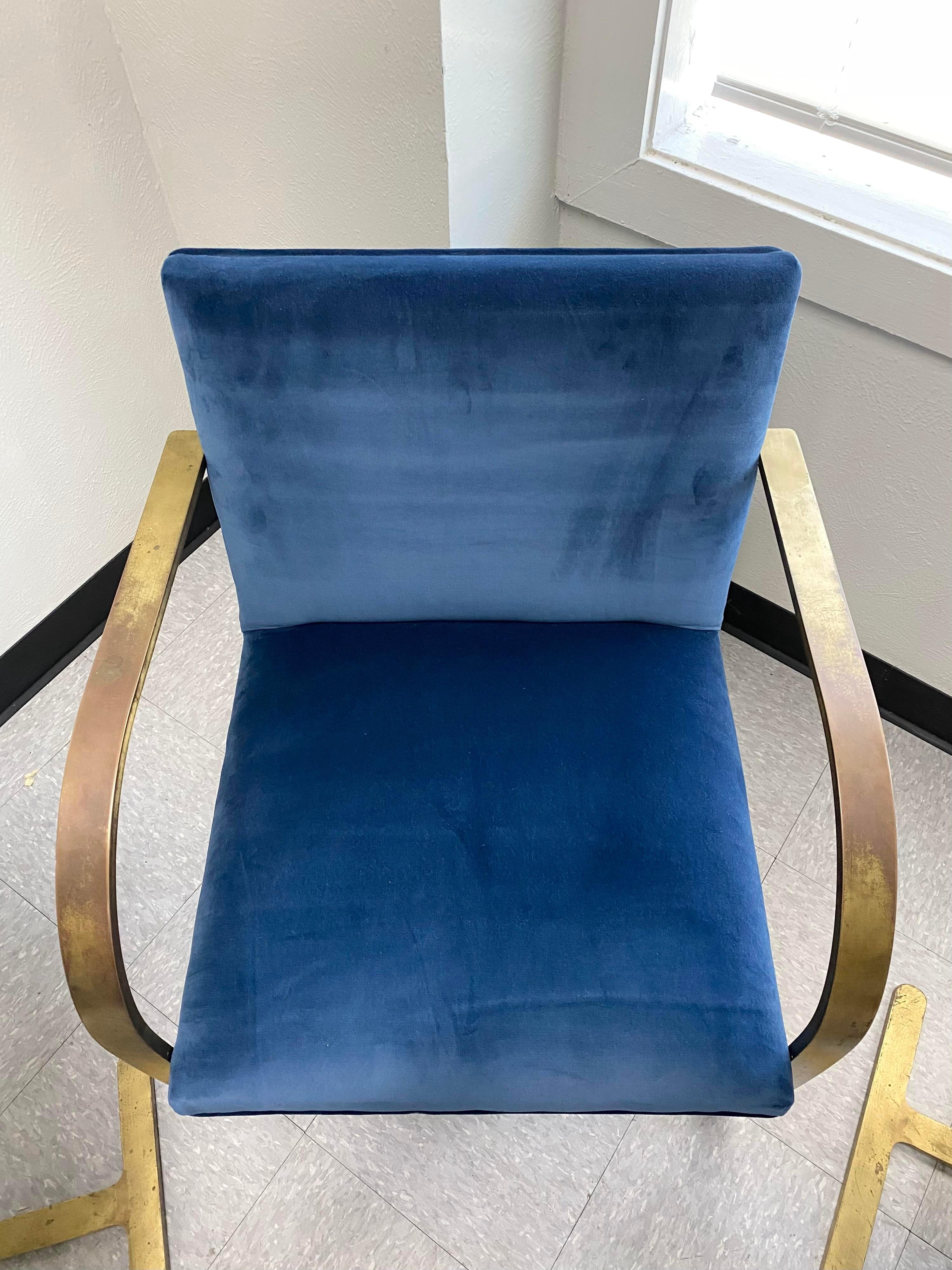 (4) Blue Velvet Mies Van Der Rohe Brno Chairs For Sale 4
