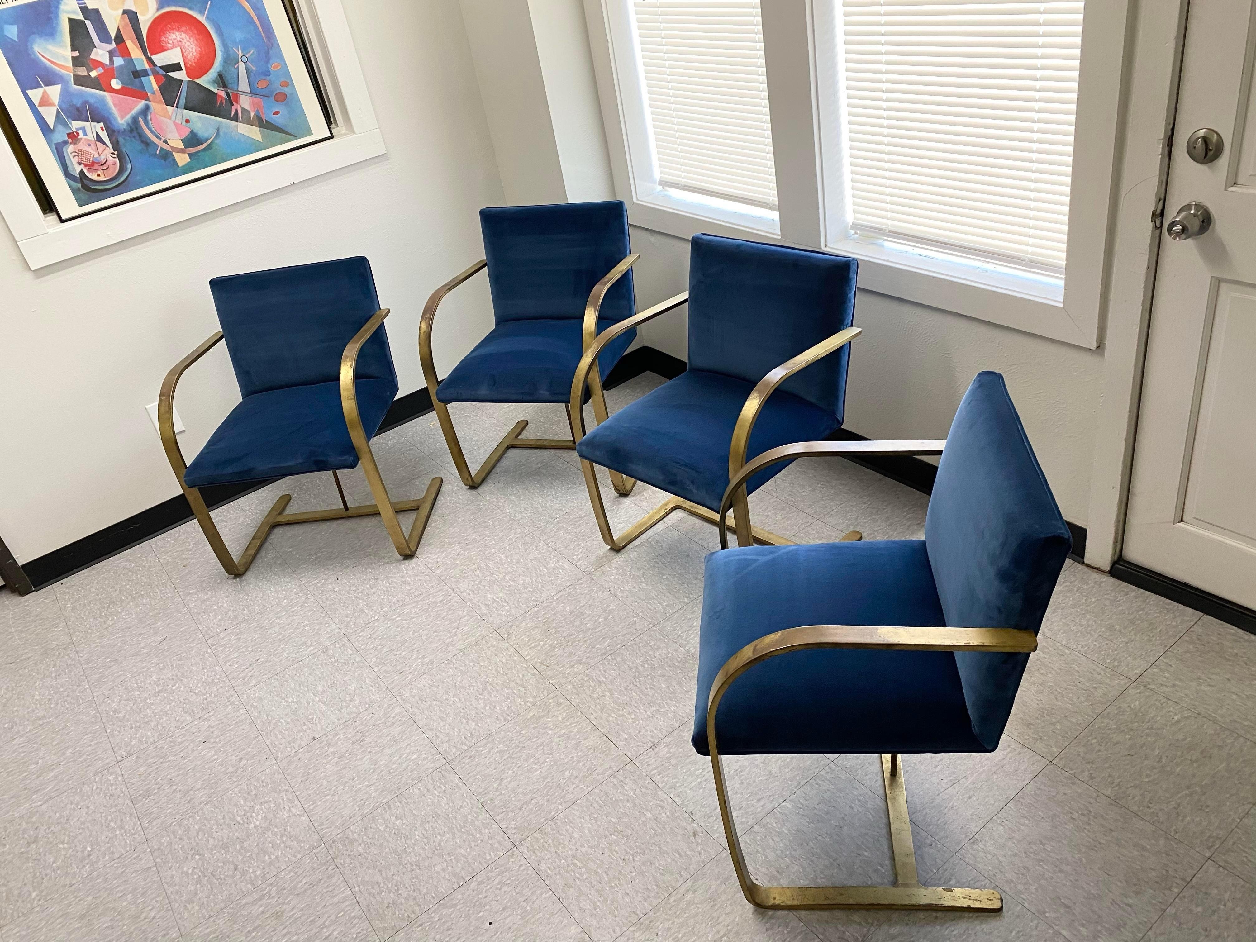 Mid-Century Modern (4) Blue Velvet Mies Van Der Rohe Brno Chairs For Sale