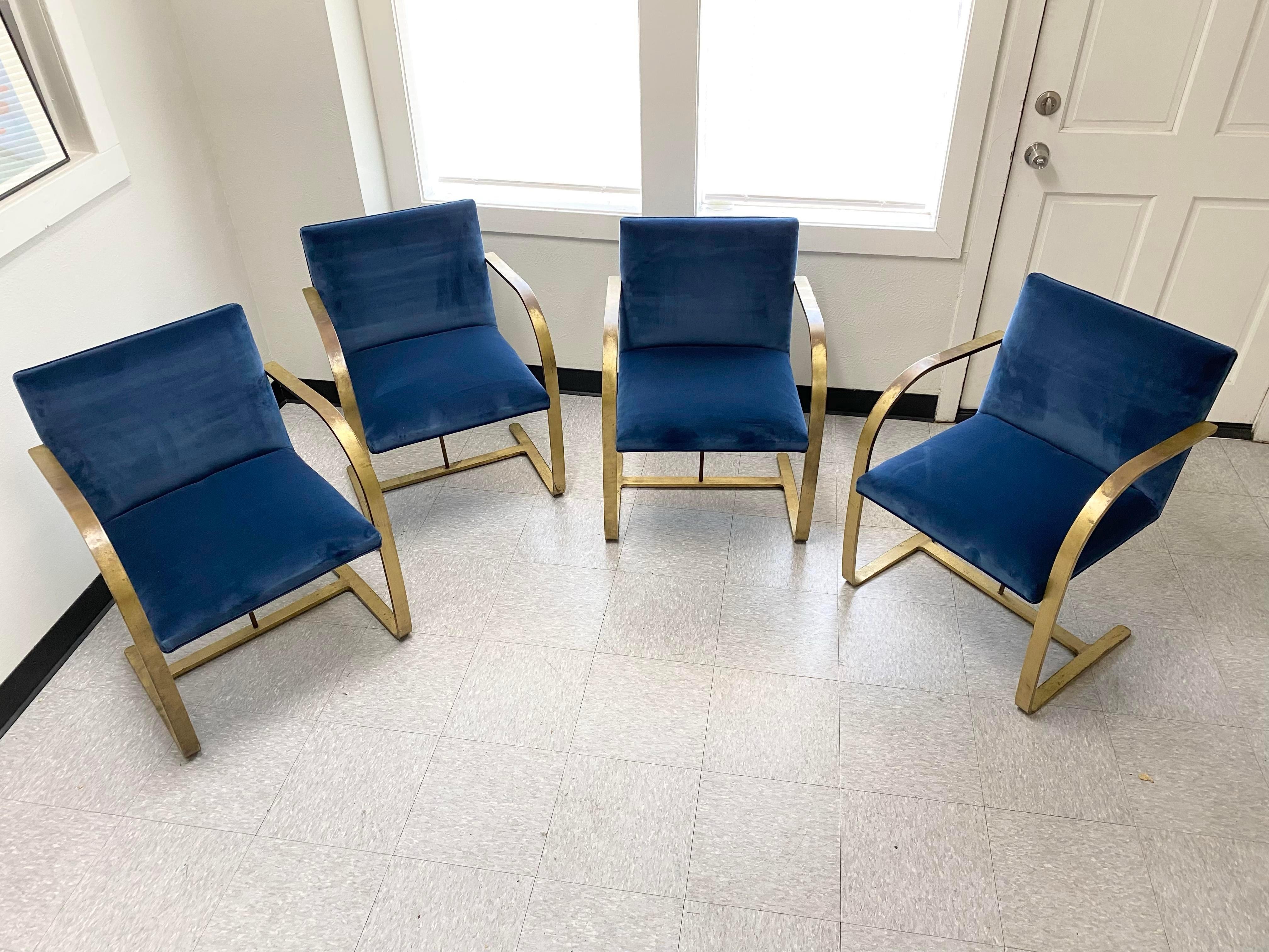 North American (4) Blue Velvet Mies Van Der Rohe Brno Chairs For Sale