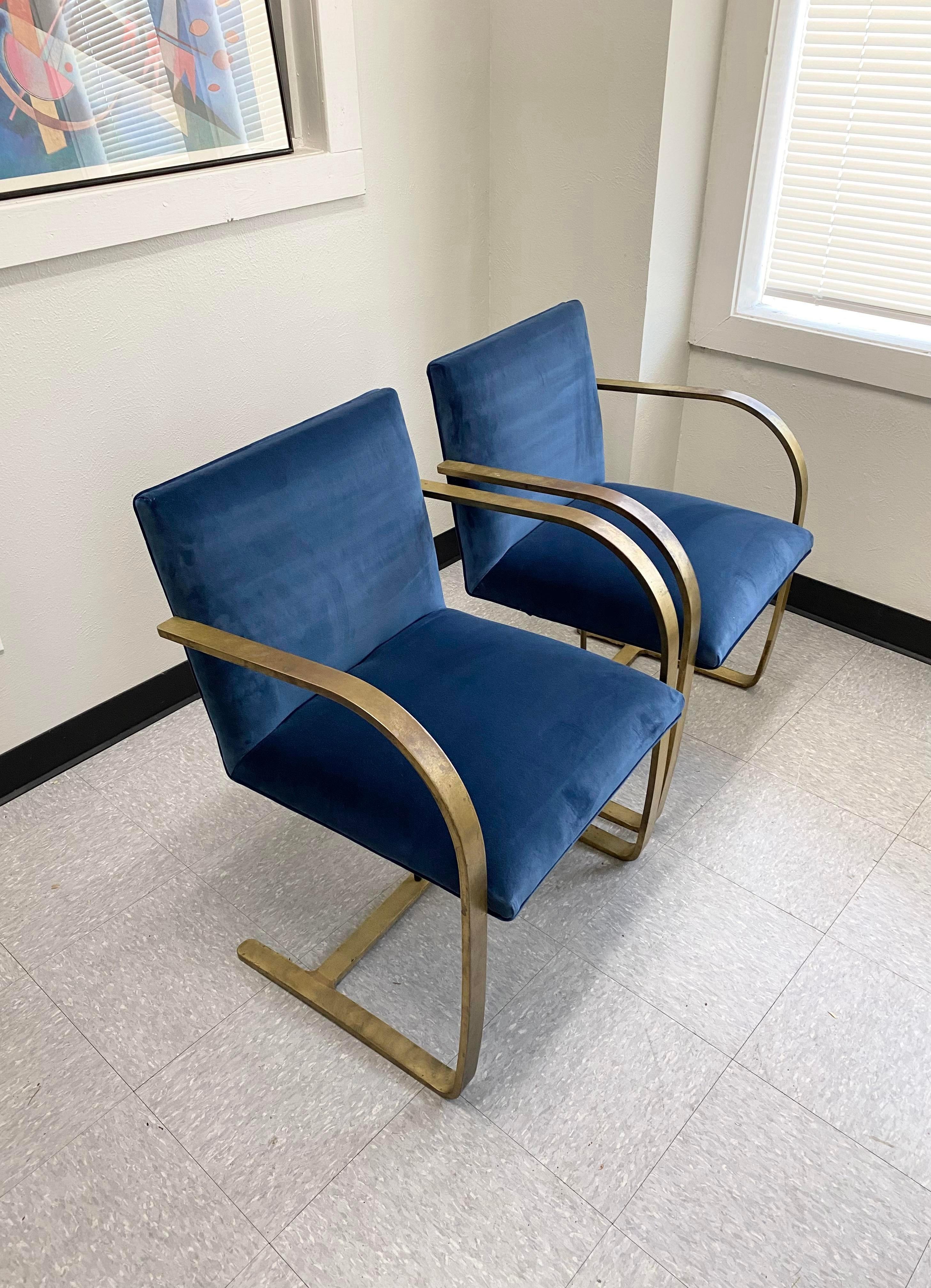 Hand-Crafted (4) Blue Velvet Mies Van Der Rohe Brno Chairs For Sale