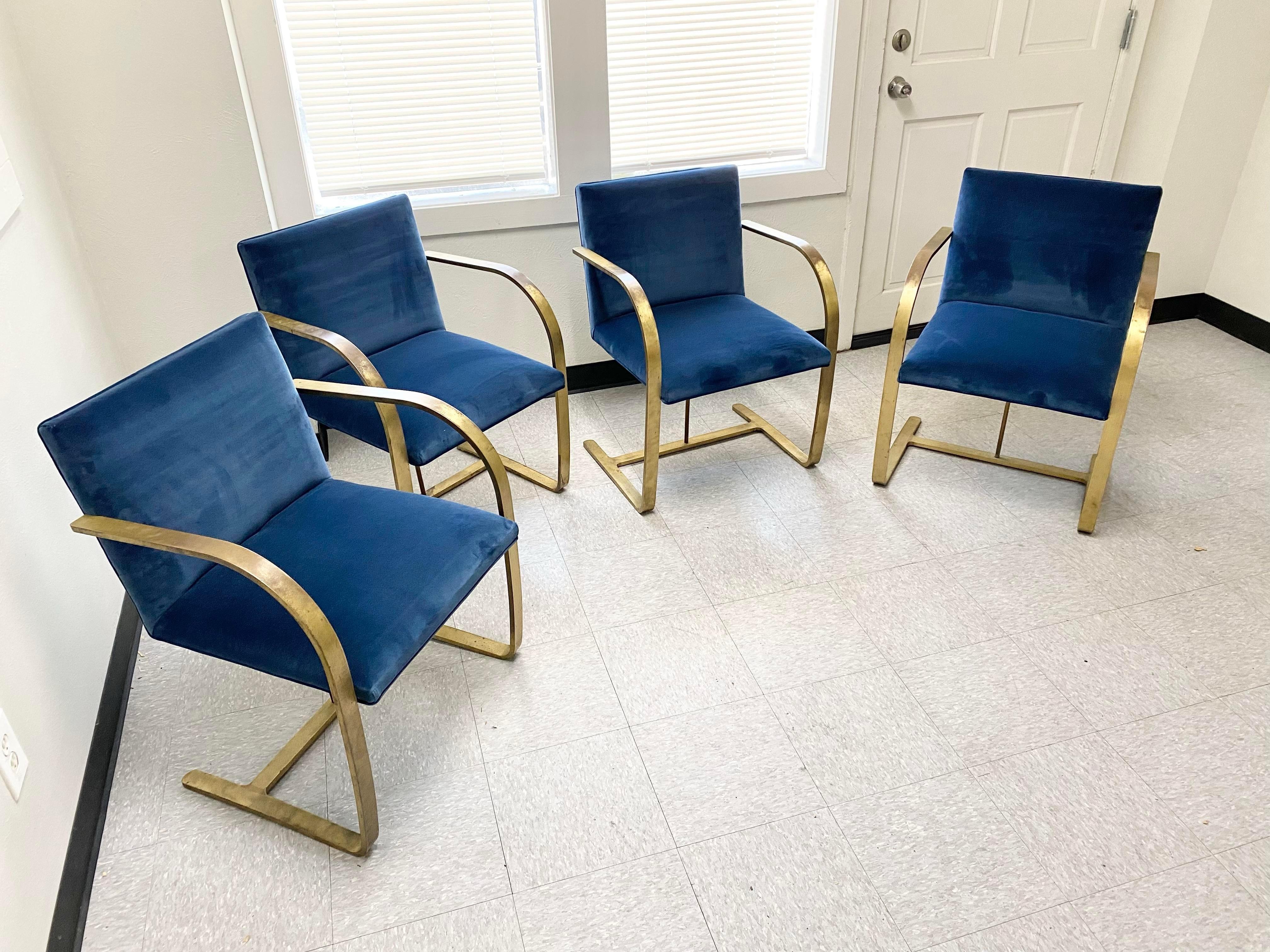 (4) Blue Velvet Mies Van Der Rohe Brno Chairs In Good Condition For Sale In Round Top, TX