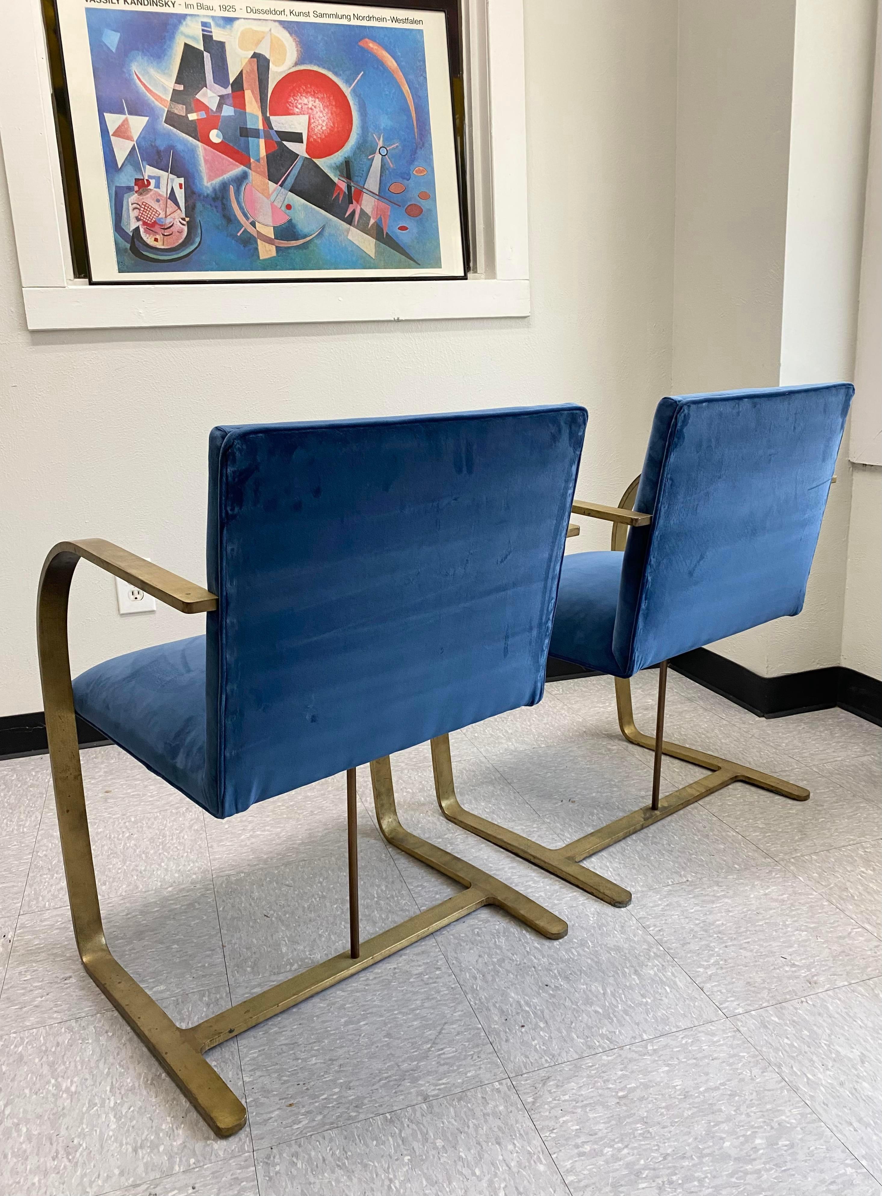 Brass (4) Blue Velvet Mies Van Der Rohe Brno Chairs For Sale