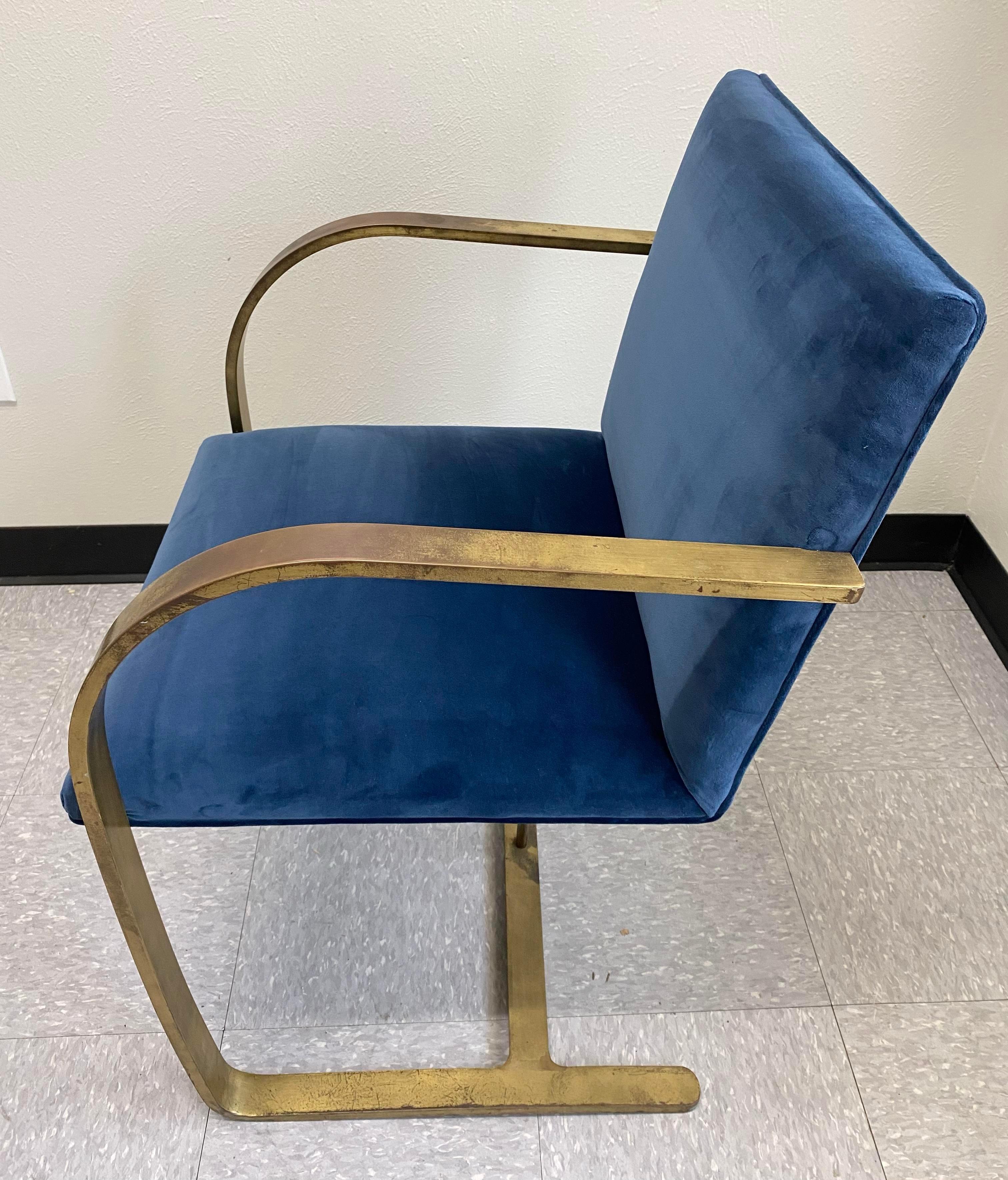(4) Blue Velvet Mies Van Der Rohe Brno Chairs For Sale 1