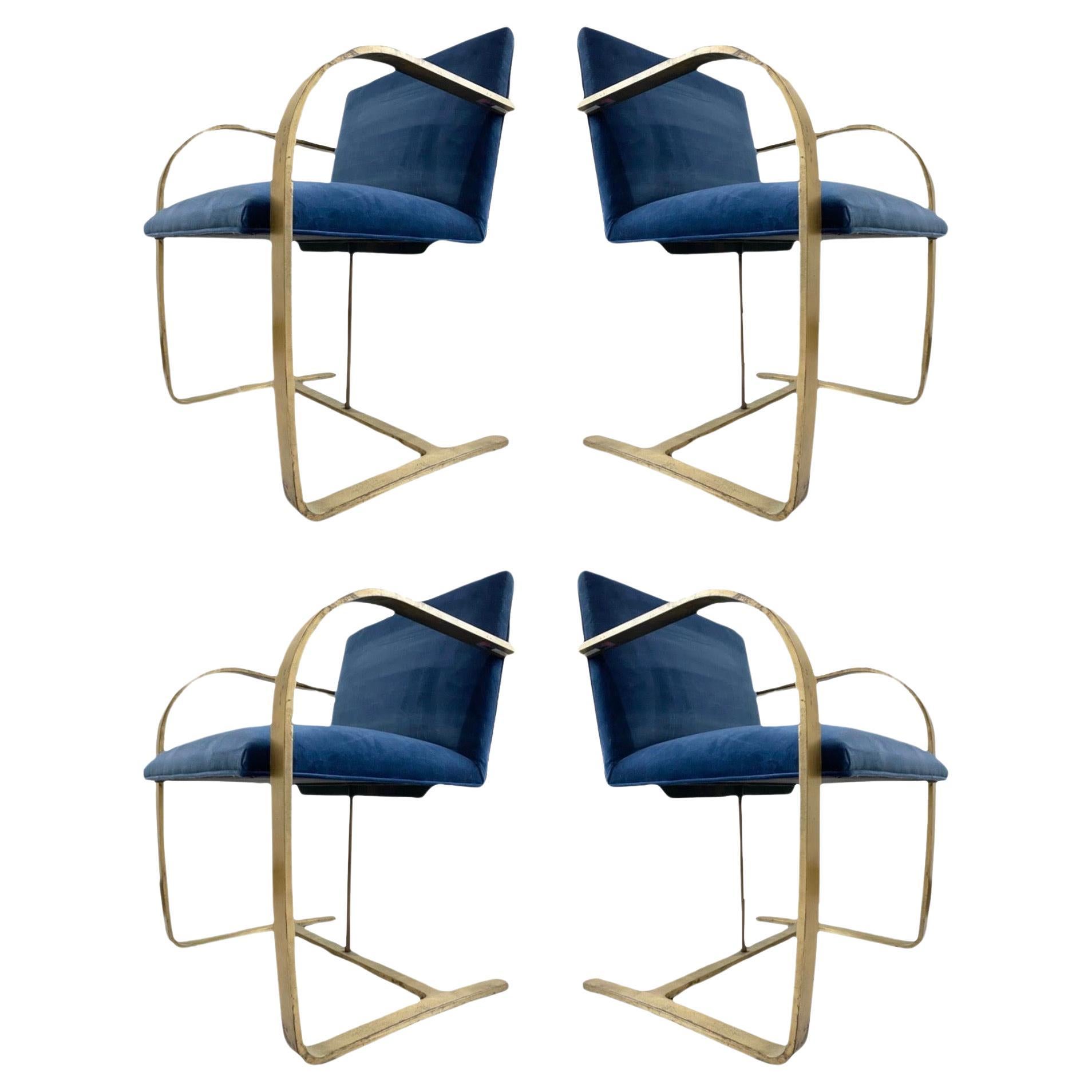(4) Blue Velvet Mies Van Der Rohe Brno Chairs