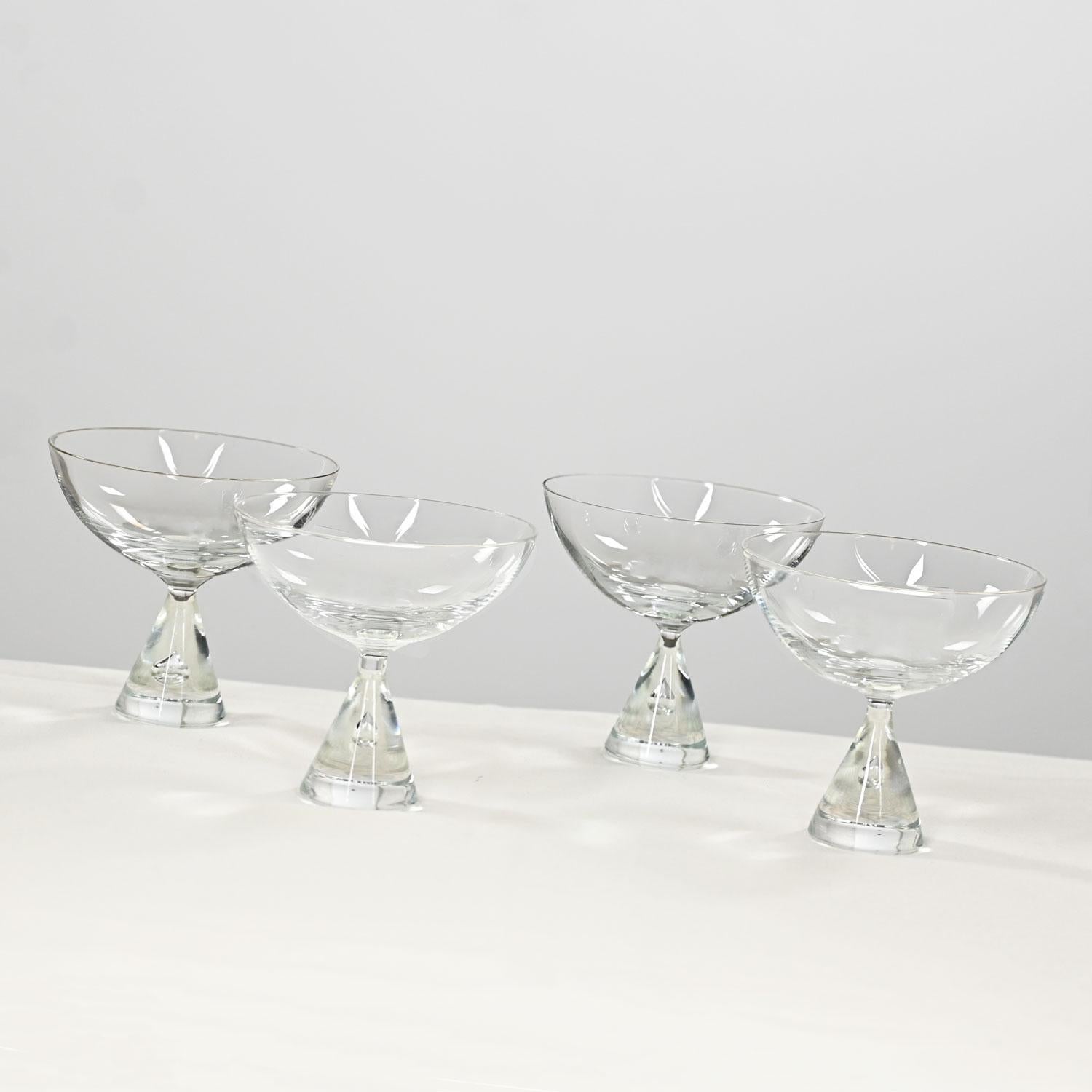 Fabulous vintage Bent Severin for Holmegaard Mid-Century Modern or Scandinavian Modern crystal princess tall sherbet or champagne glasses set of 4. Beautiful condition, keeping in mind that these are vintage and not new so will have signs of use and