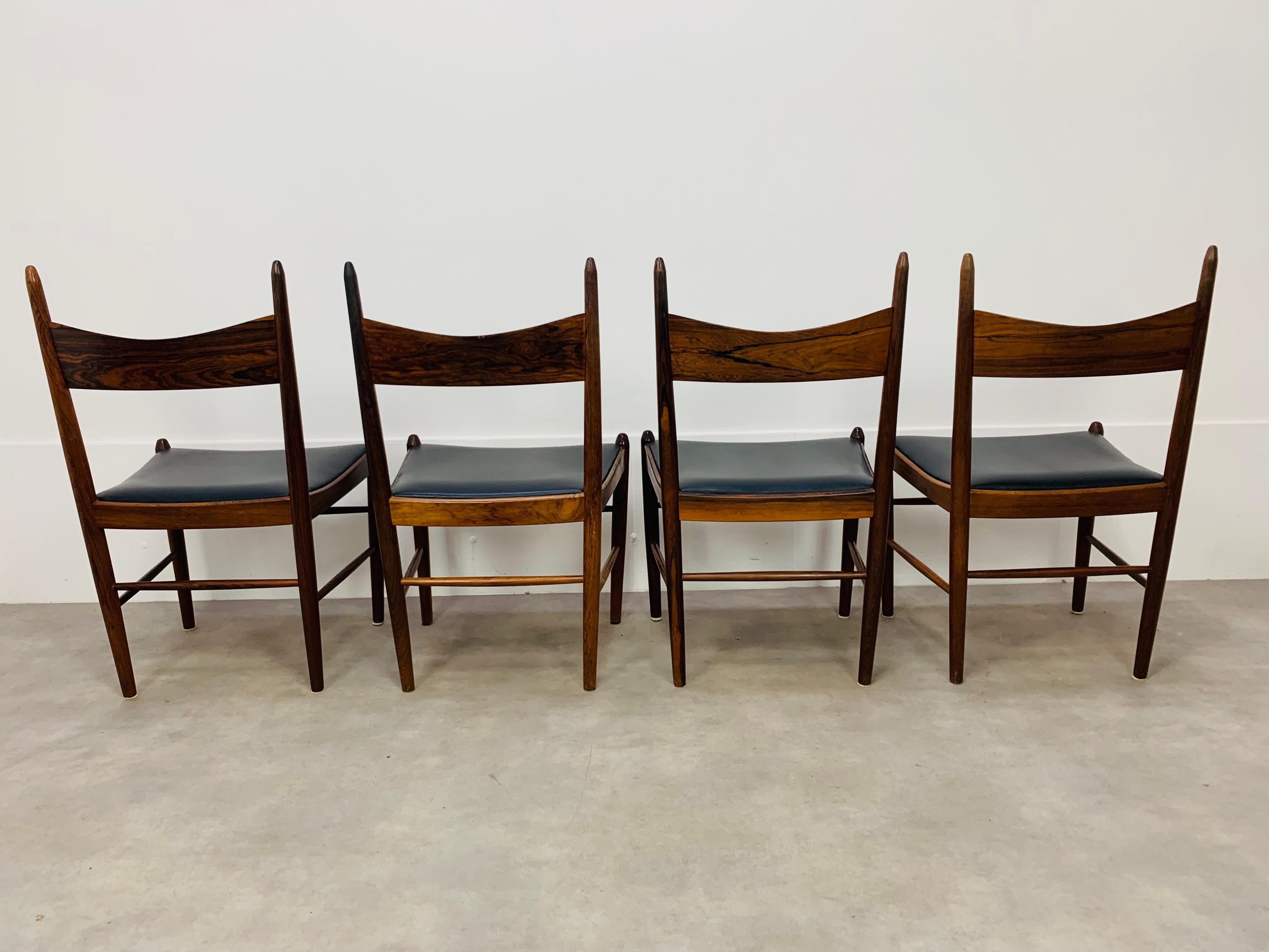 Danish 4 Scandinavian Rosewood Chairs by Vestervig Eriksen for Tomborg, 1960 For Sale