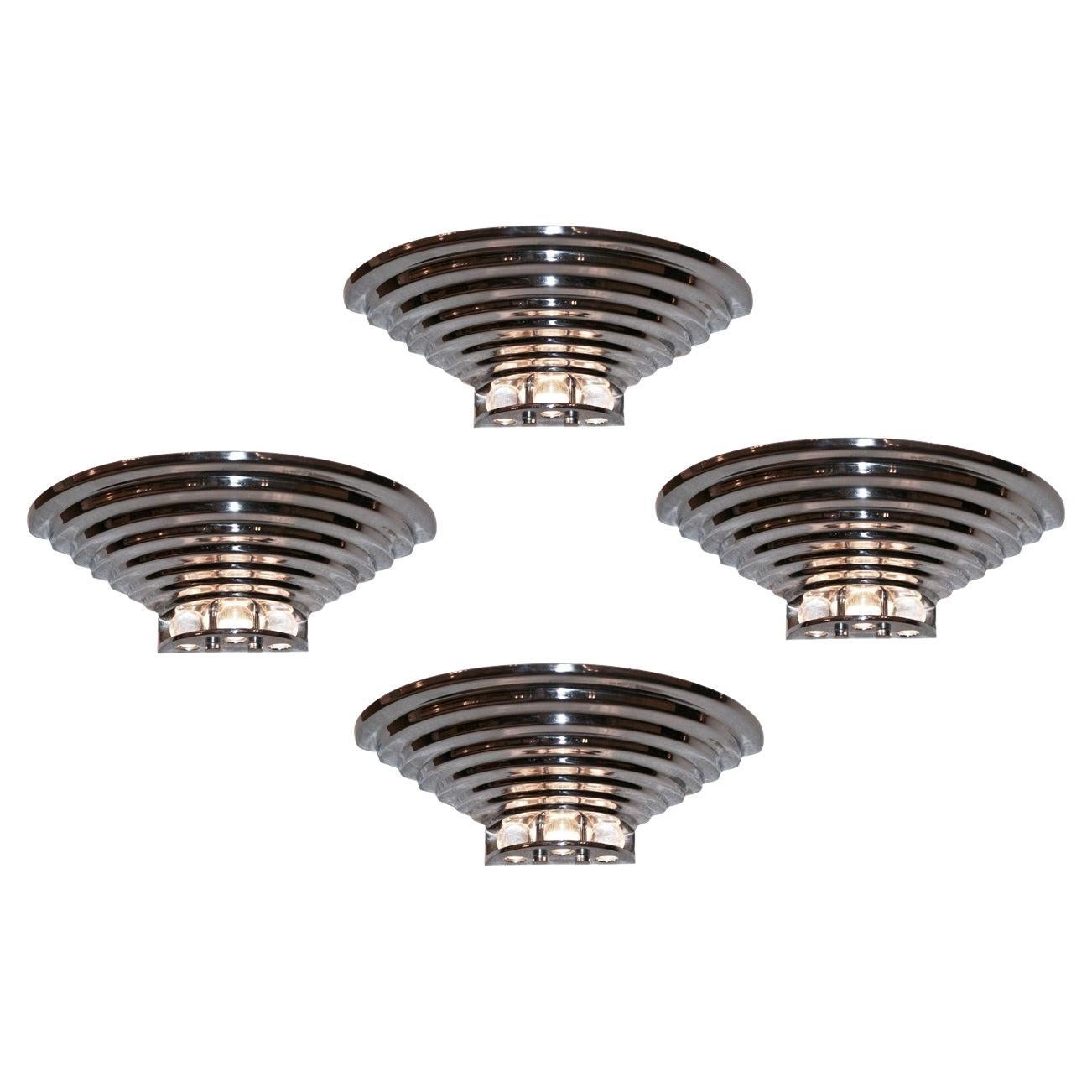 4 Sconces in Chrome and Glass, Style: Art Deco, 1930, Stamped Made in France For Sale