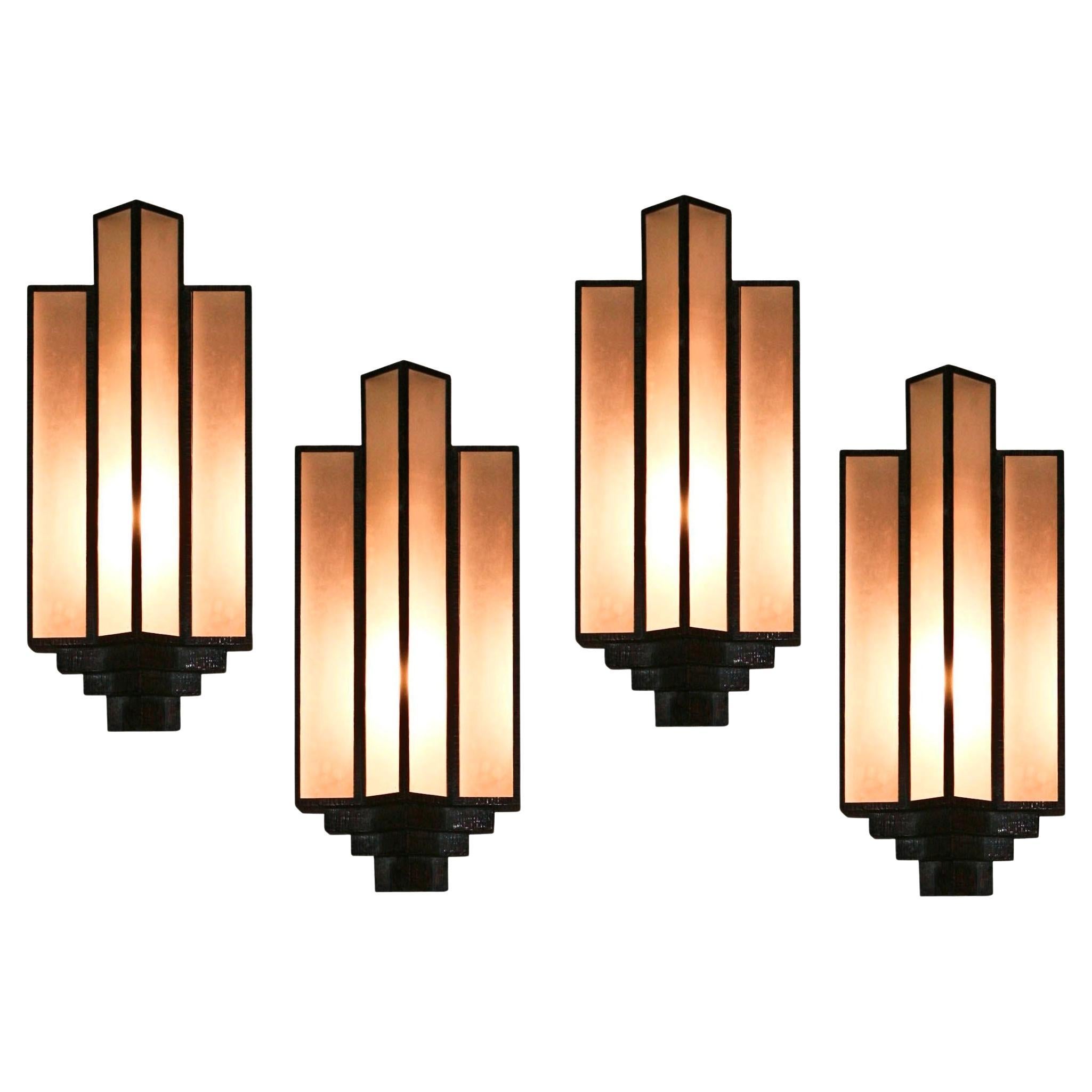 4 Sconces in Glass and Iron, Style, Art Deco, Year, 1930, France For Sale