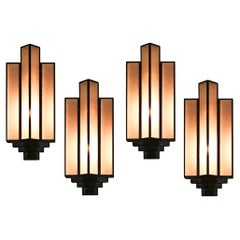 4 Sconces in Glass and Iron, Style, Art Deco, Year, 1930, France