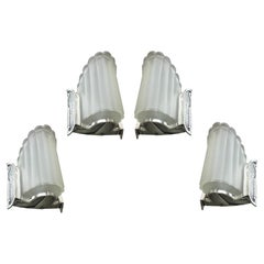 4 Sconces in Silver Plated Bronze and Glass, France, 1930, Style, Art Deco