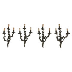 4 Sconces of 19th Century Louis XV Style Three-Light Bronze Italy