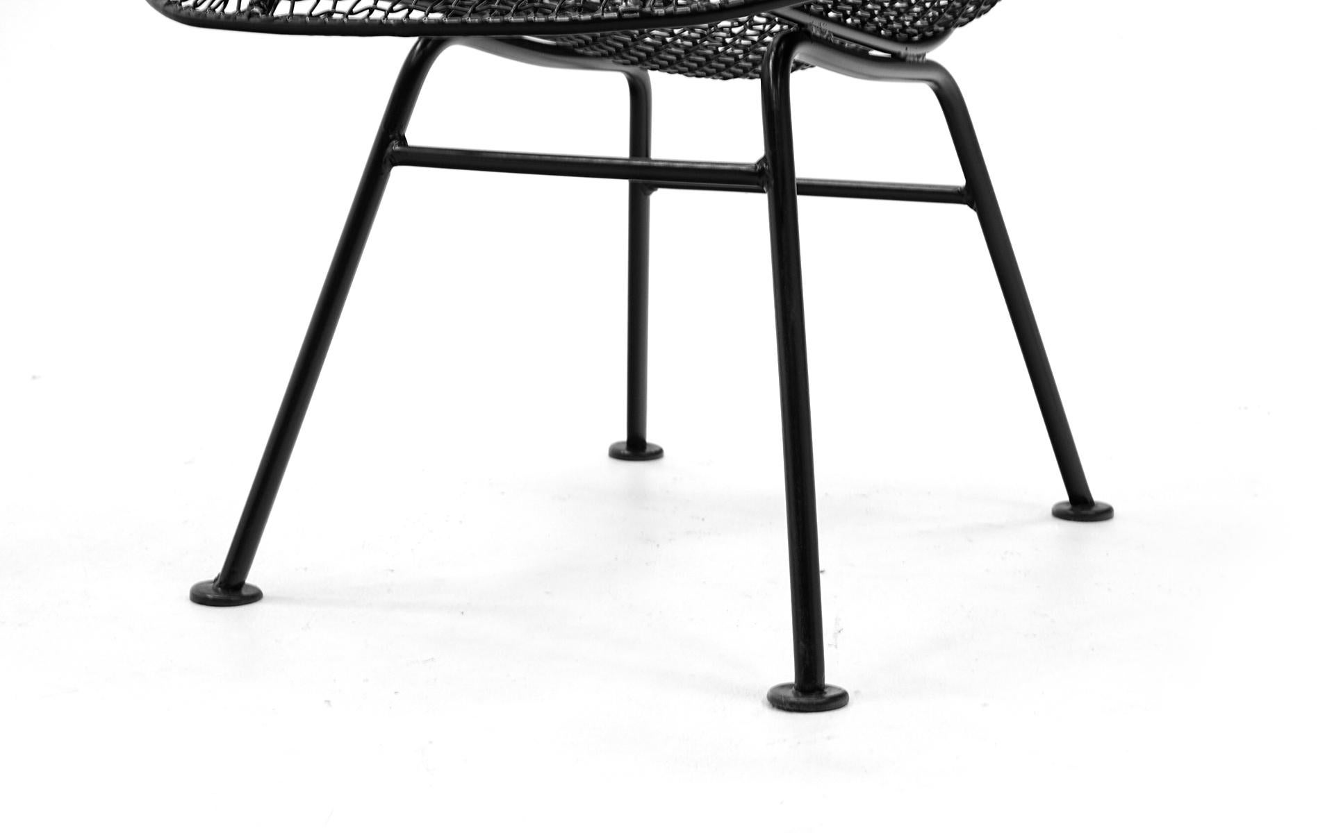 Wrought Iron 4 Sculptura Lounge Chairs with Arms by John Woodard Black Woven Wire Restored