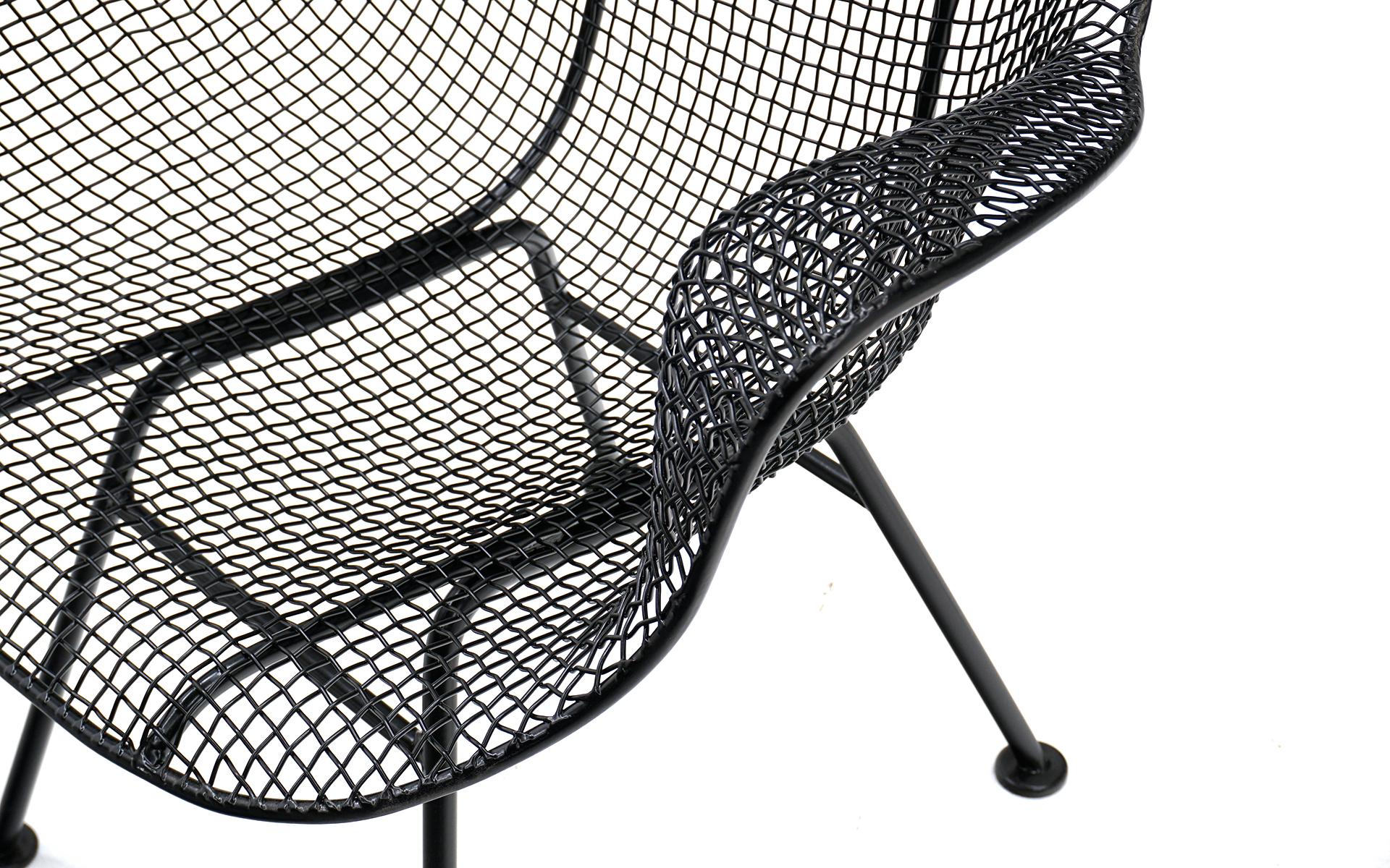 4 Sculptura Lounge Chairs with Arms by John Woodard Black Woven Wire Restored 1