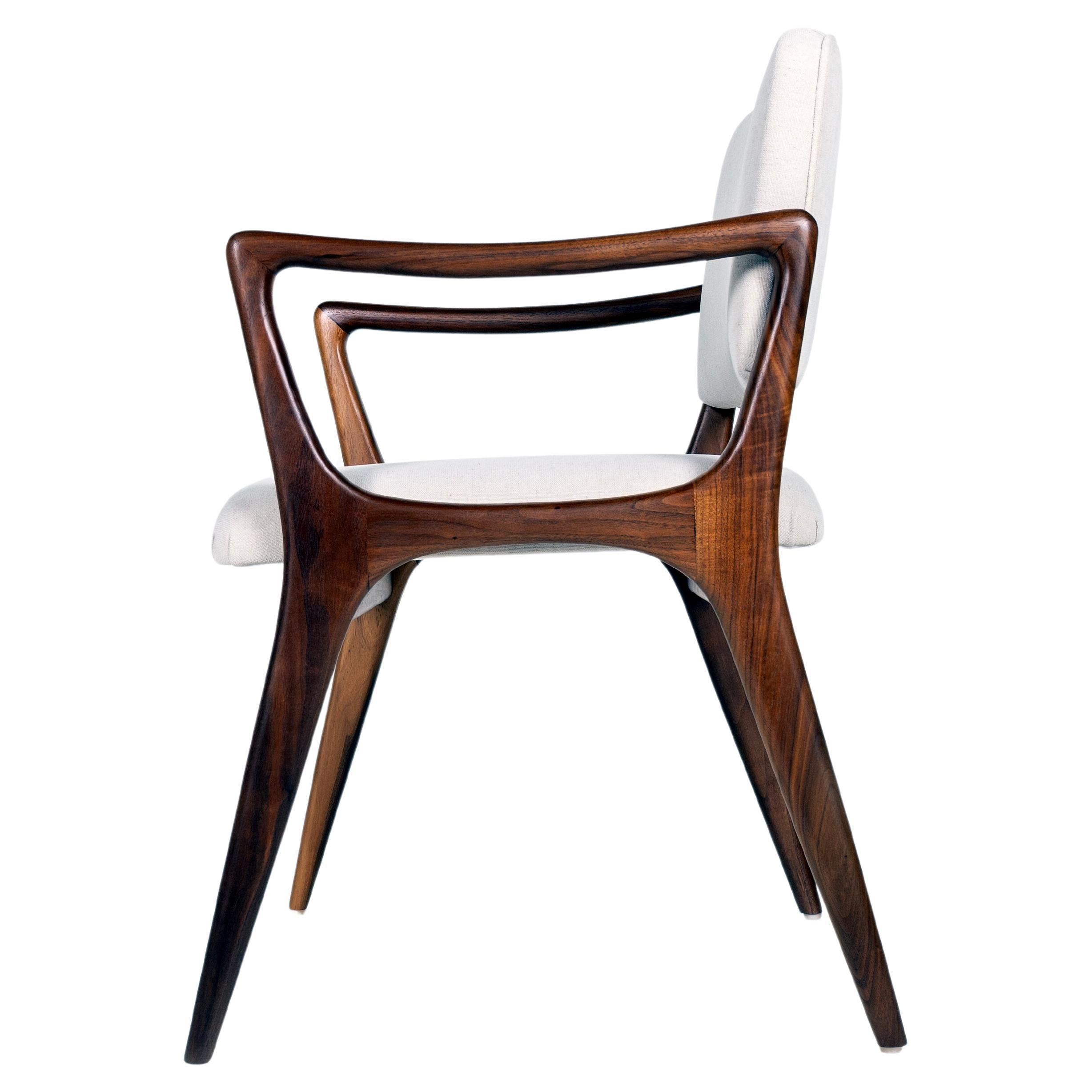 4 Sculptural Dining Arm Chairs in the Style of Gio Ponti Walnut