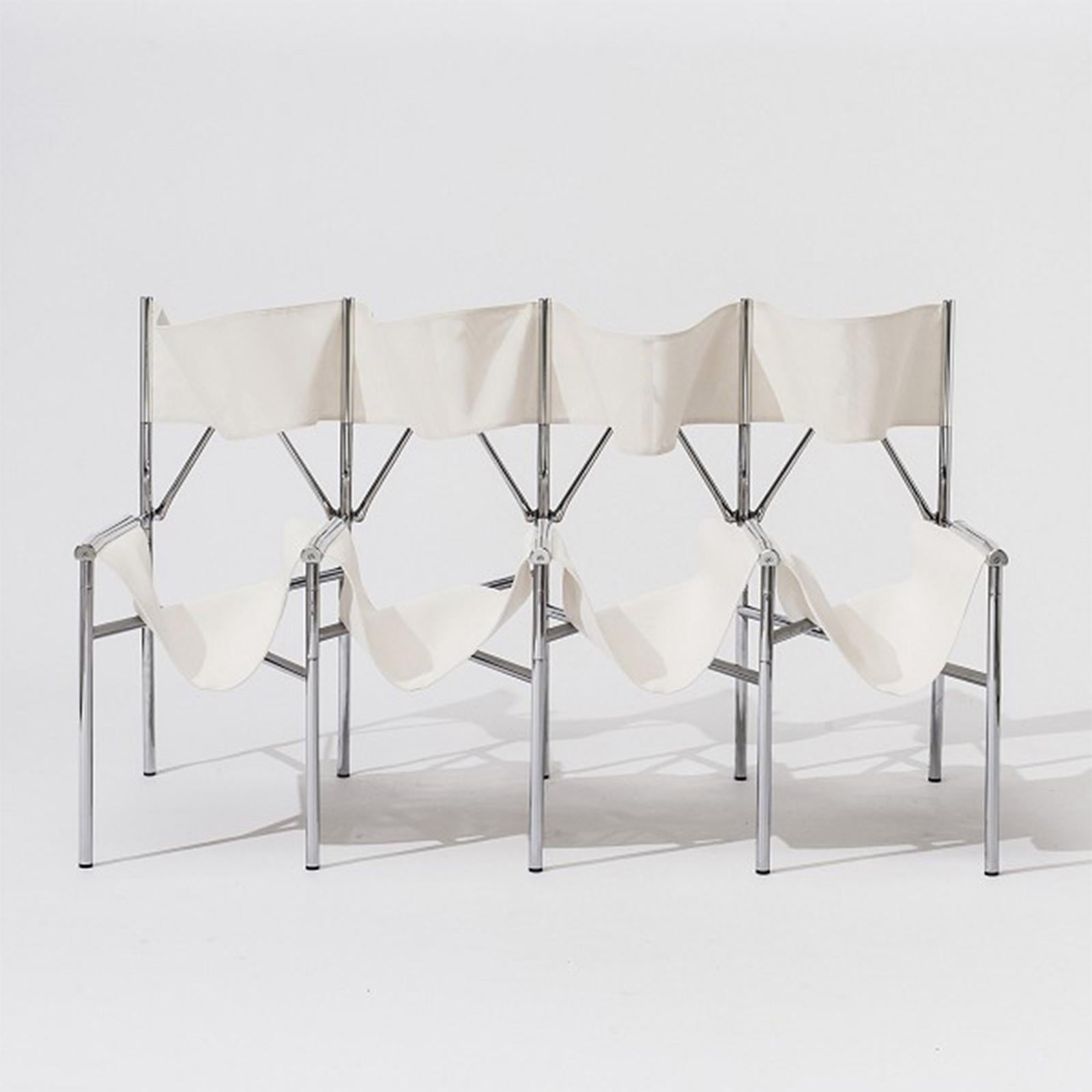 Modern 4-Seat Meeting Bench in White Metal by Laurence Humier For Sale