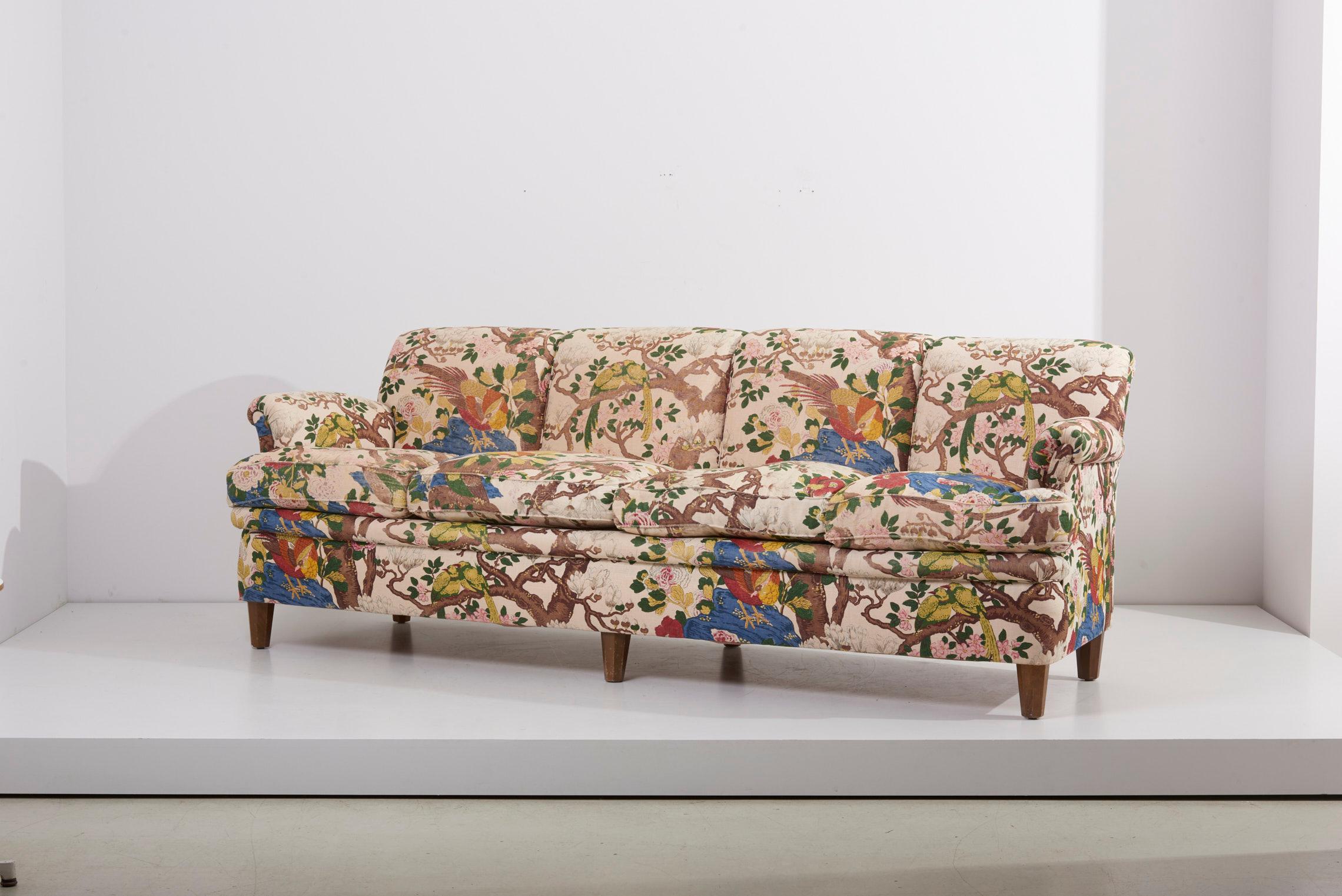 4-Seat Sofa with Floral Fabric by Josef Frank for Svenskt Tenn, 1950s 1