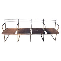 4-Seater Theater Bench – Industrial Style – Iron and Sheet Metal – Early 20th Ce