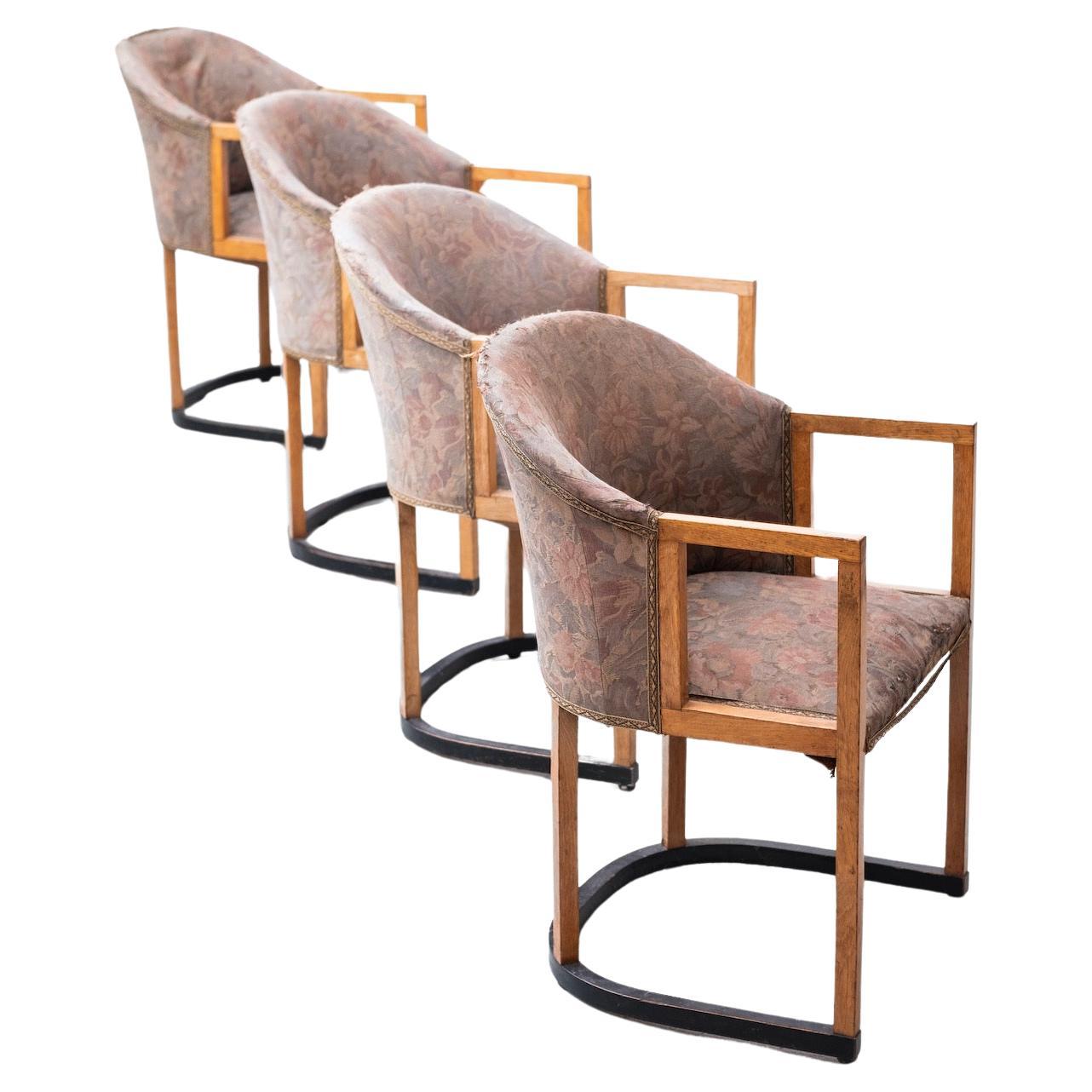 4 secessionistic armchairs by Wilhelm Schmidt (Student J. Hoffmann), Vienna 1908 For Sale