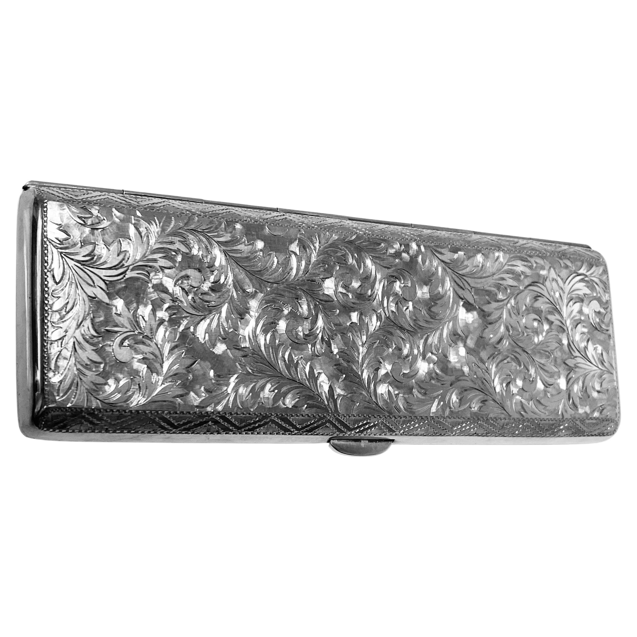 Women's or Men's 4 Section Cigarette Case Box .950 Silver Standard, C.1930