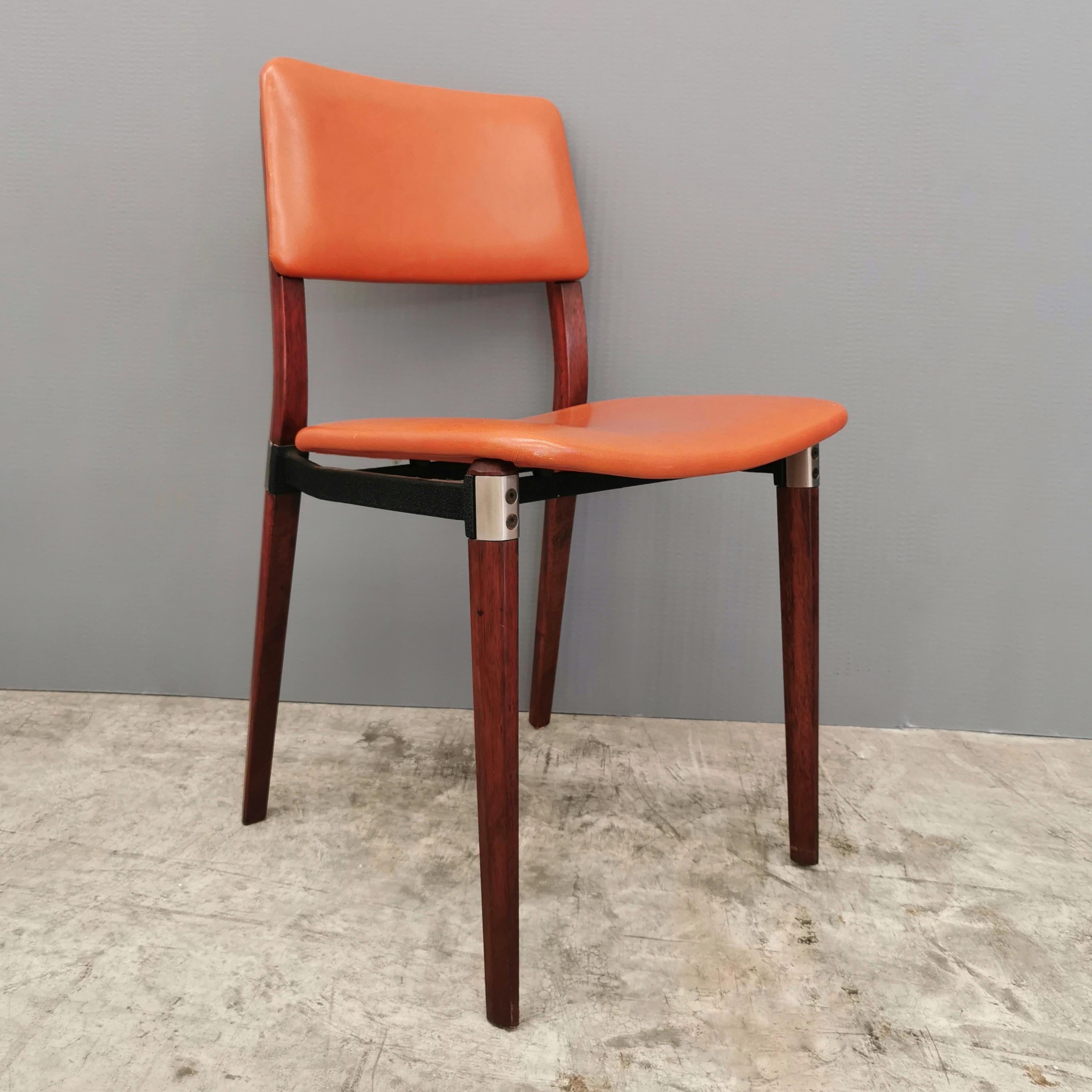 Other 4 chairs Wood and leather S82 Eugenio Gerli for Tecno 1960's For Sale