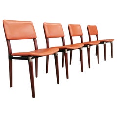 Vintage 4 chairs Wood and leather S82 Eugenio Gerli for Tecno 1960's