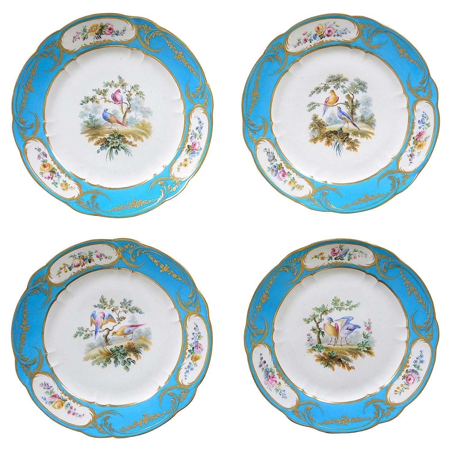 4 assiettes en porcelaine de style Serve, C19th en vente
