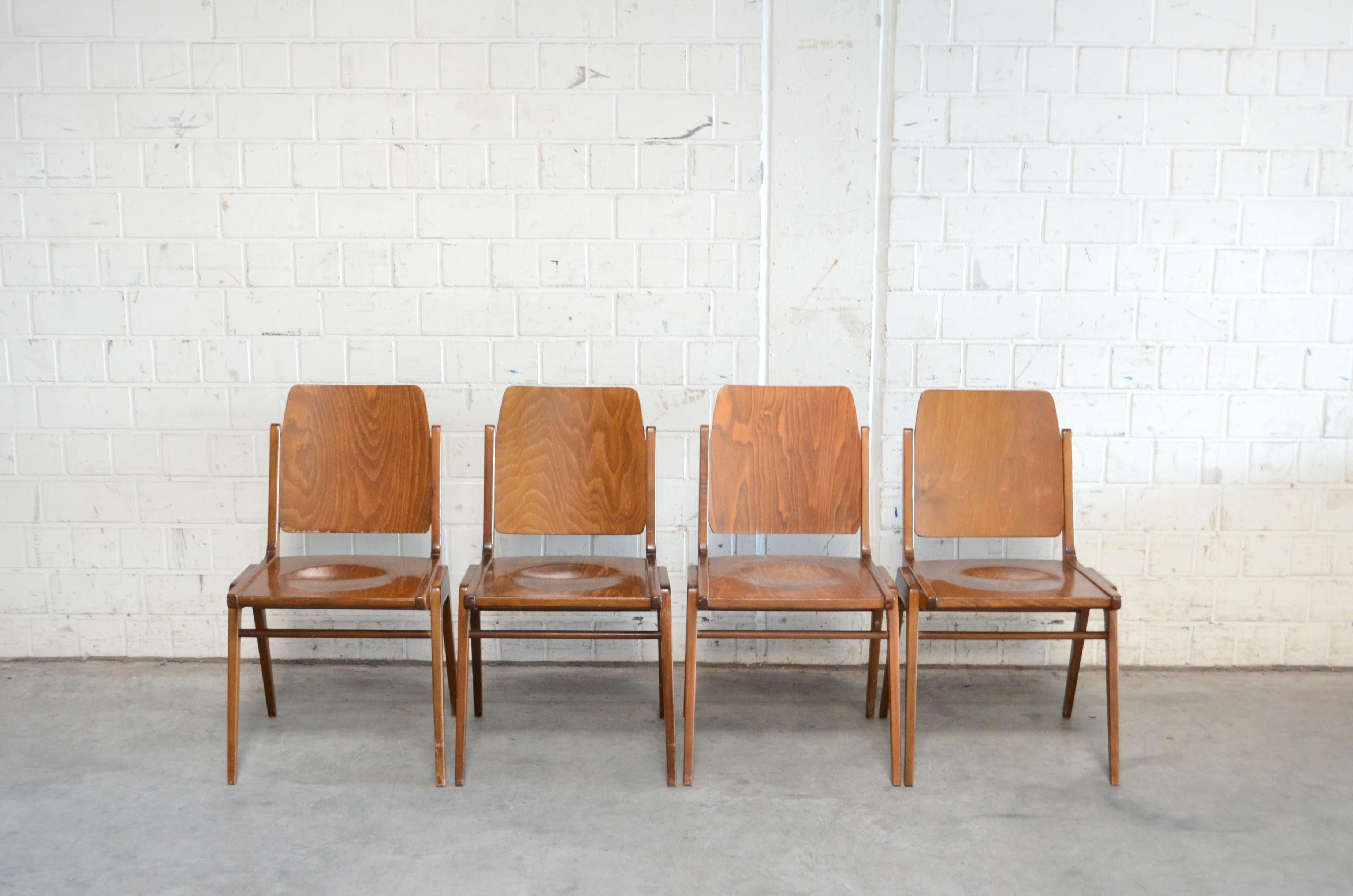 Mid-Century Modern 4 Set of Original Austro Chairs by Franz Schuster for Wiesner Hager Austria 1959 For Sale