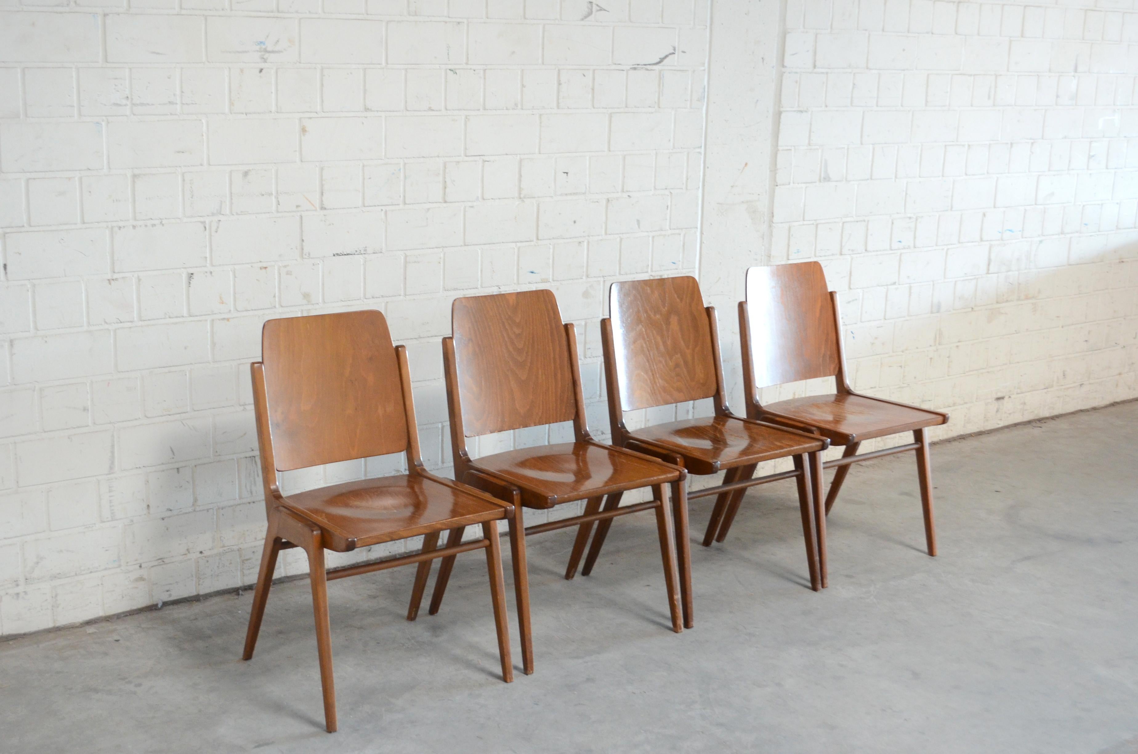 Austrian 4 Set of Original Austro Chairs by Franz Schuster for Wiesner Hager Austria 1959 For Sale