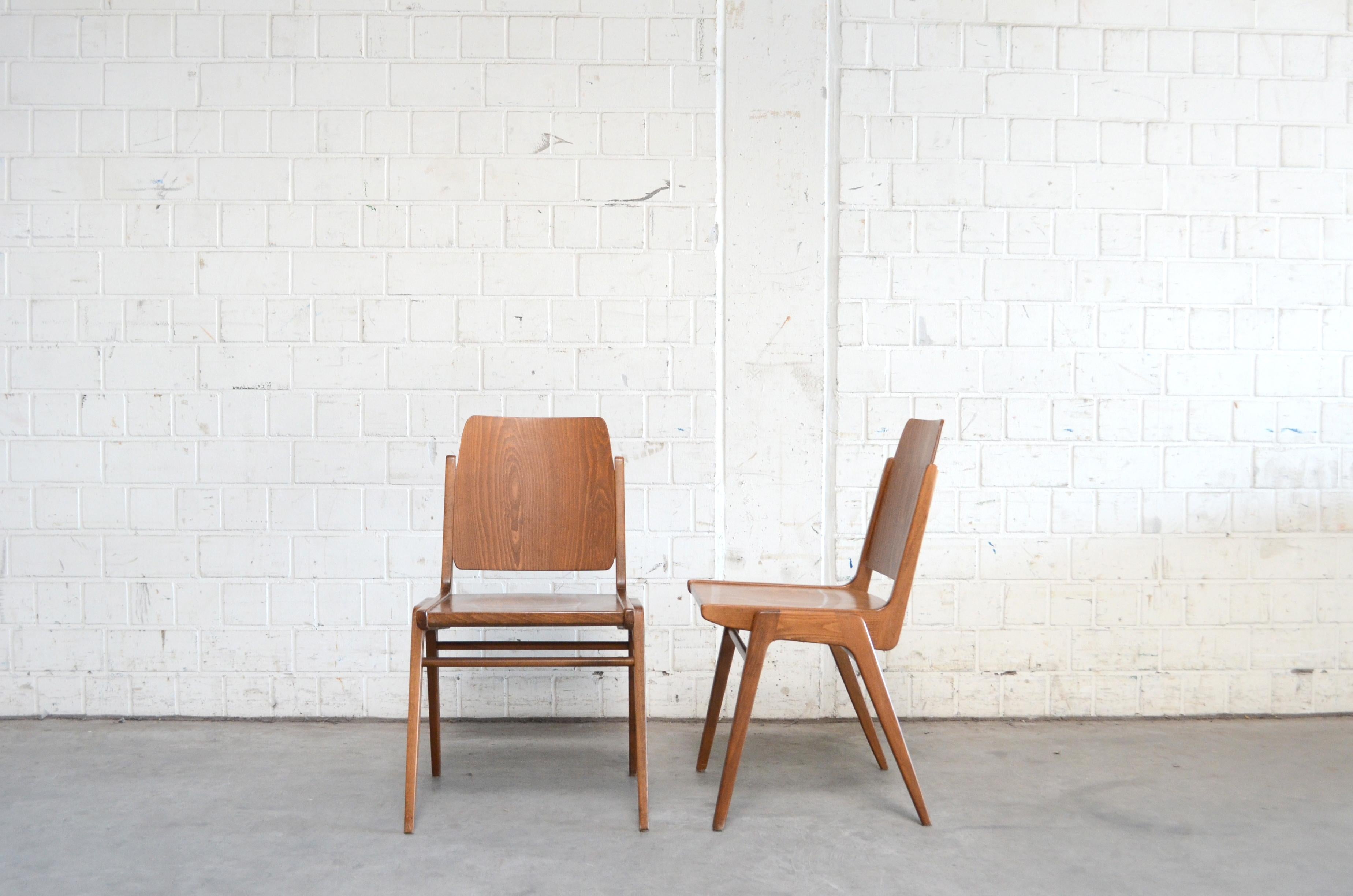 Stained 4 Set of Original Austro Chairs by Franz Schuster for Wiesner Hager Austria 1959 For Sale