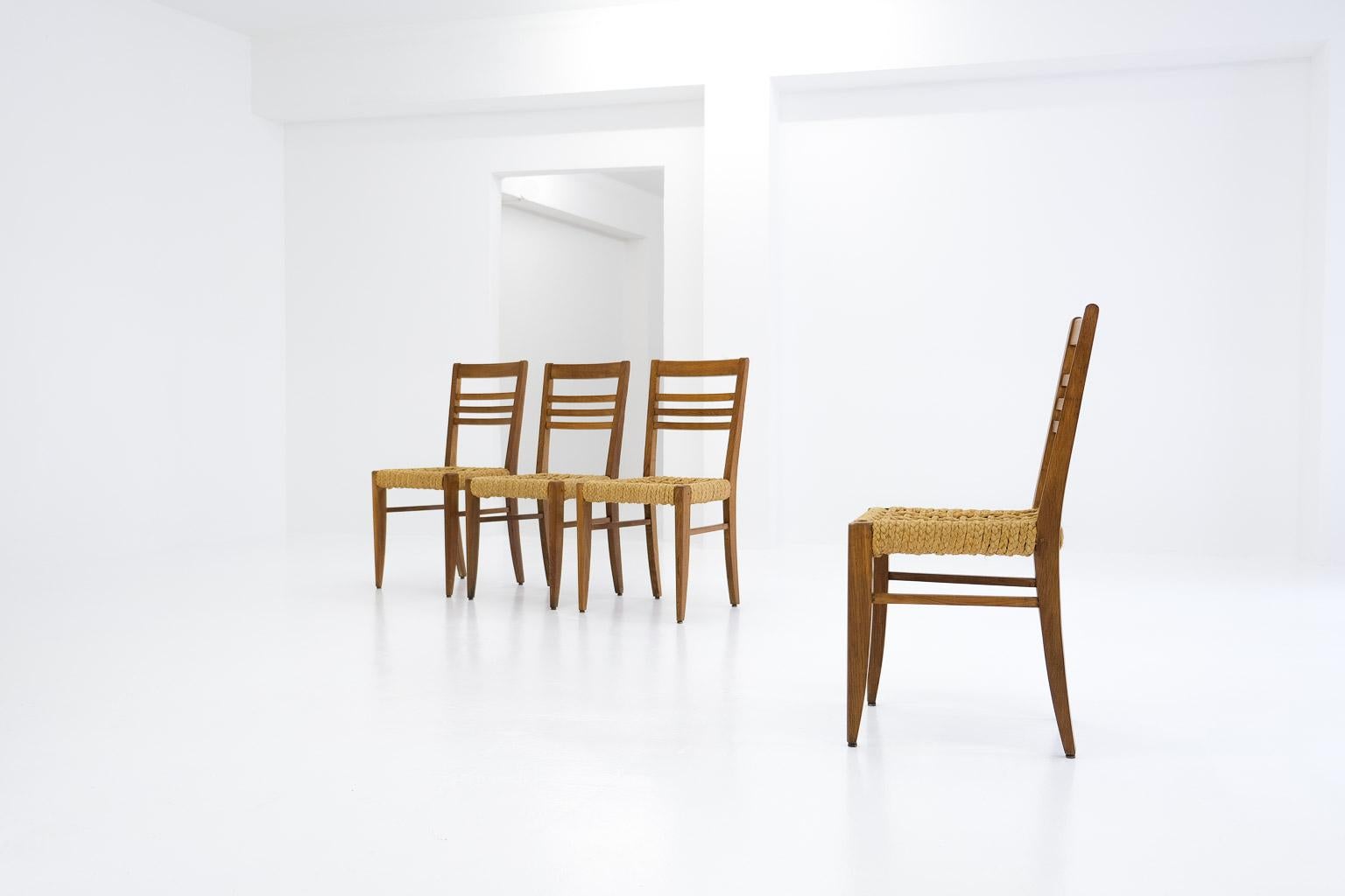 4-Set Esszimmerstühle mit geschwungenem Seil von Frida Minet und Adrien Audoux für Vibo Vesoul (Moderne der Mitte des Jahrhunderts) im Angebot