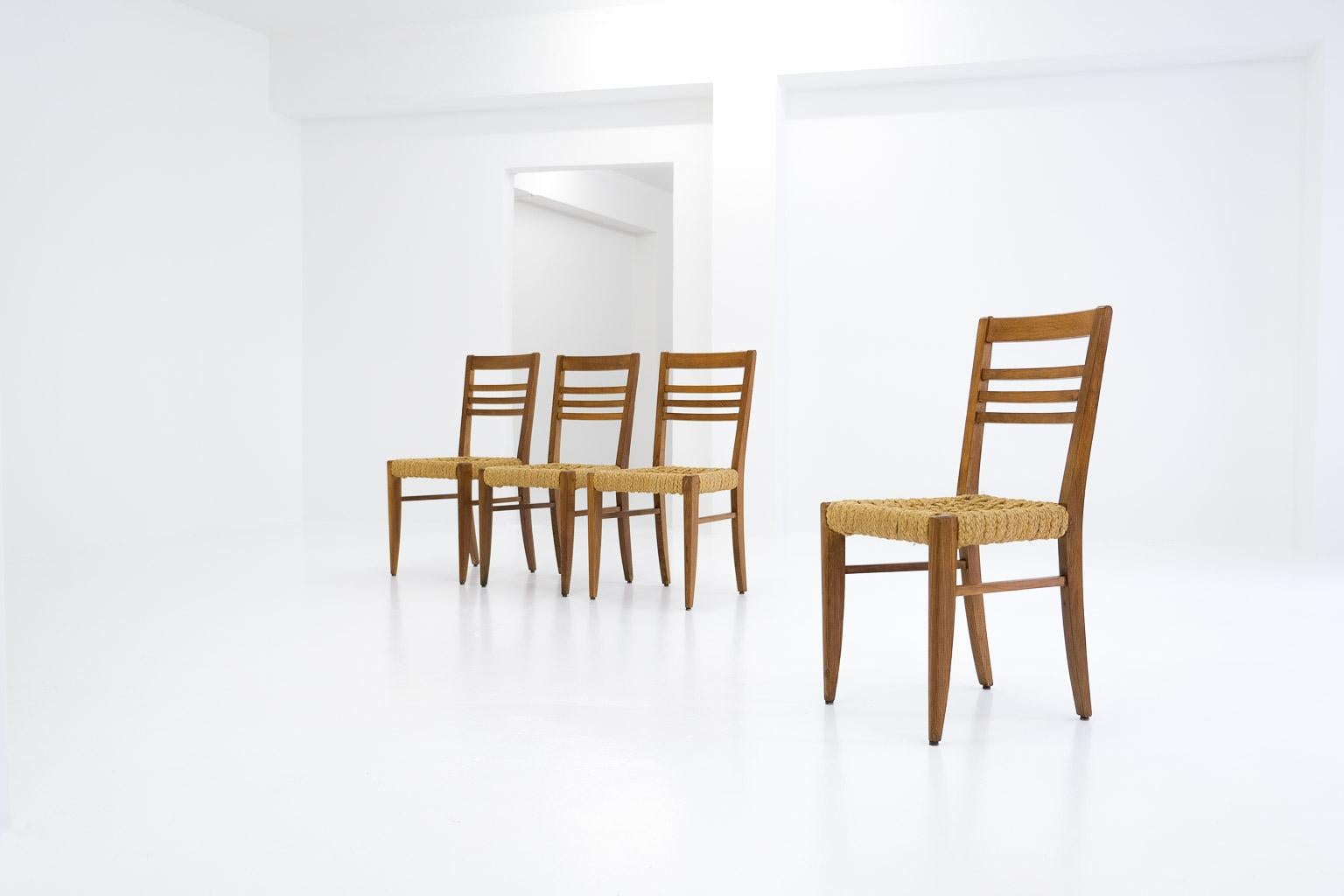 French 4-Set Slung Rope Dining Chairs by Frida Minet and Adrien Audoux for Vibo Vesoul For Sale