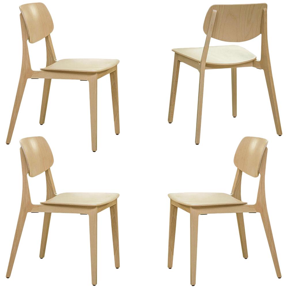 4 Set Swiss Designer Felber Chairs in Natural Beech, Patented Connection
