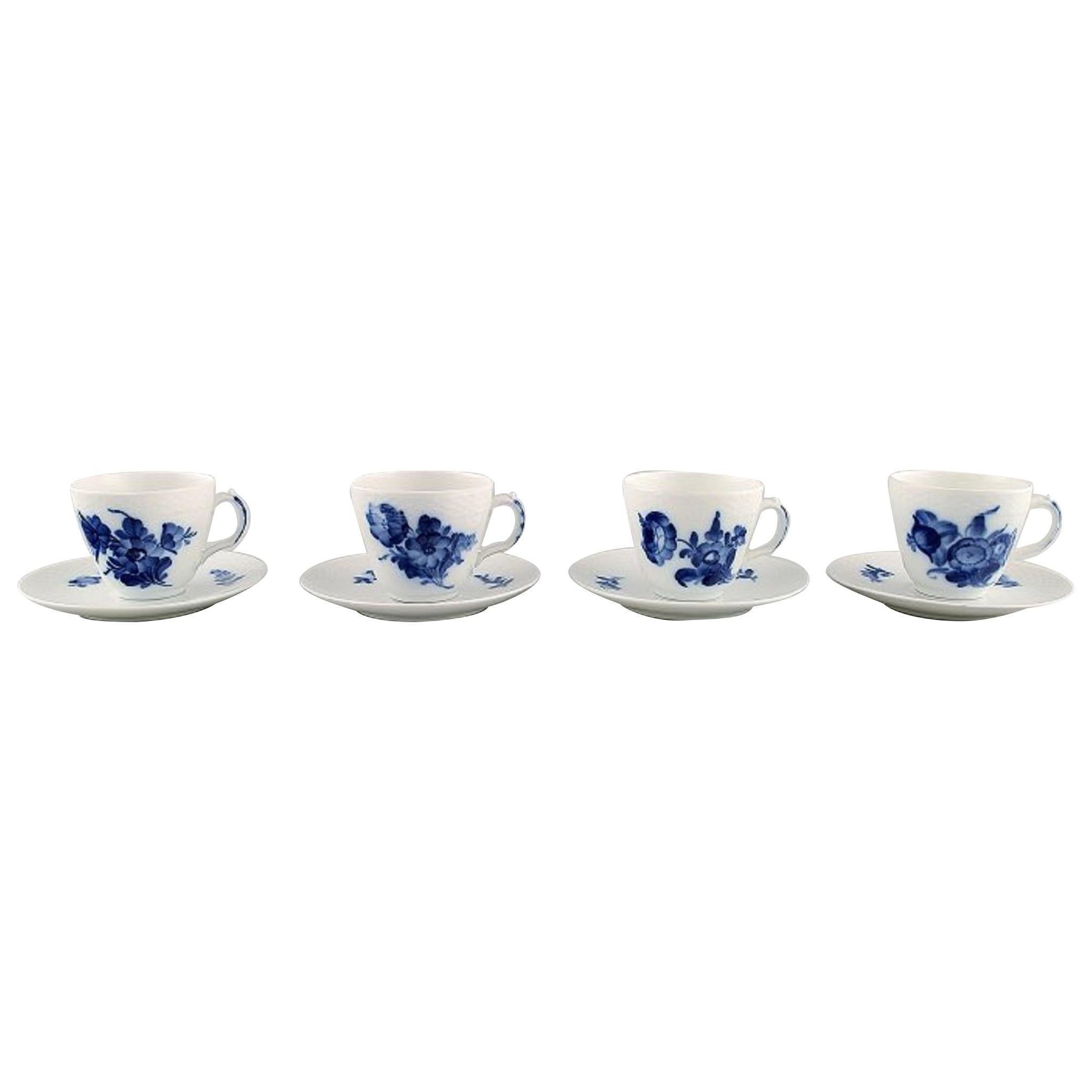 4 Sets of Royal Copenhagen Blue Flower Braided, Espresso Cup and Saucer