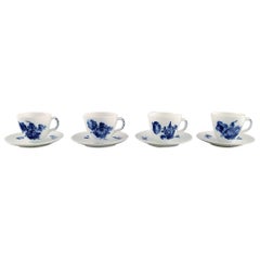 Retro 4 Sets of Royal Copenhagen Blue Flower Braided, Espresso Cup and Saucer