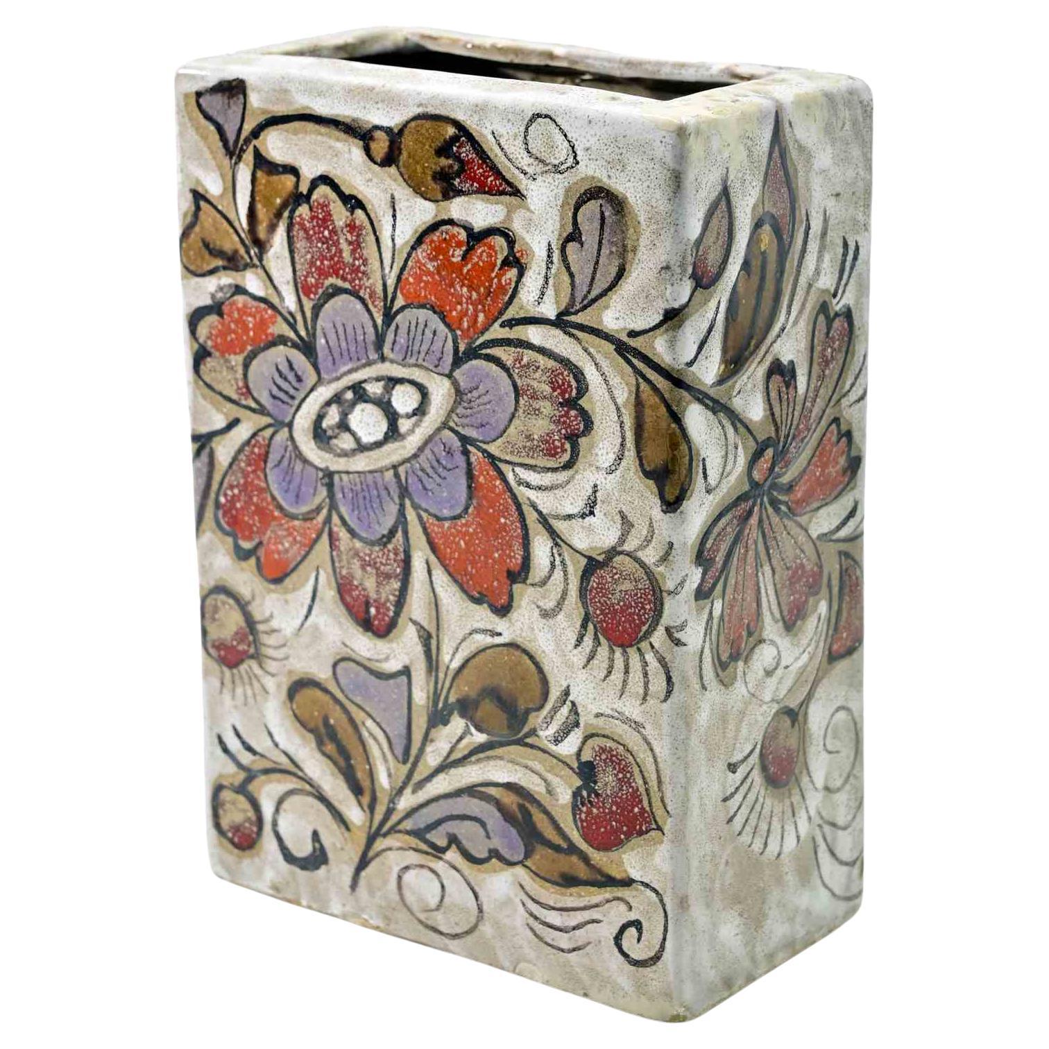 4 Sided Painted Vase by Elio Schiavon, Mid-20th Century For Sale