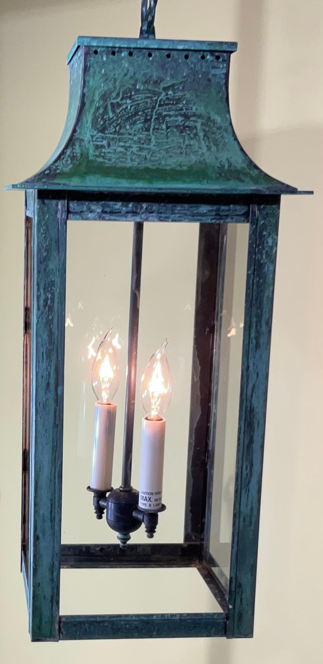 4-Sides Hanging Copper Lantern In Good Condition For Sale In Delray Beach, FL