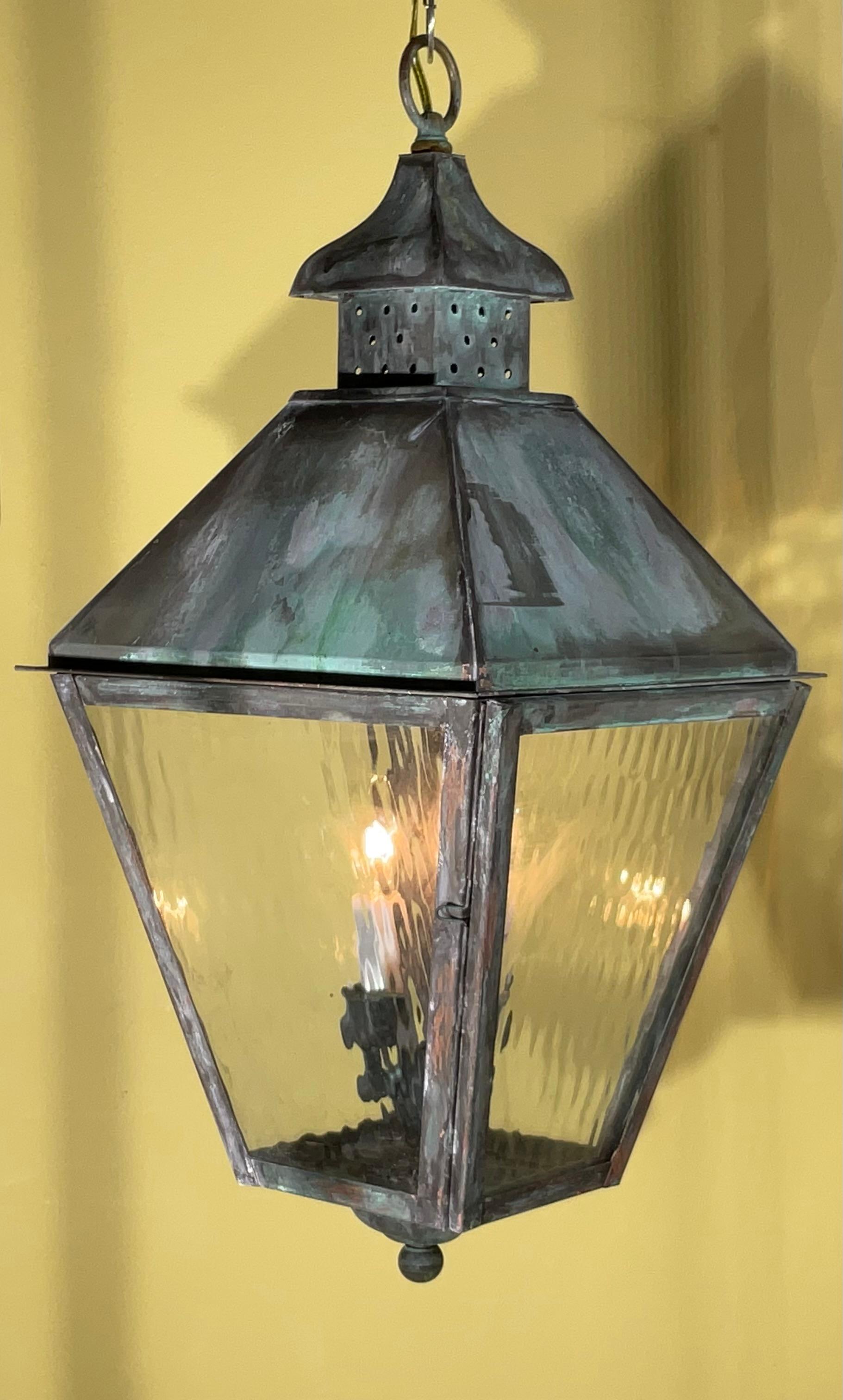 4-Sides Hanging Copper Lantern In Good Condition For Sale In Delray Beach, FL