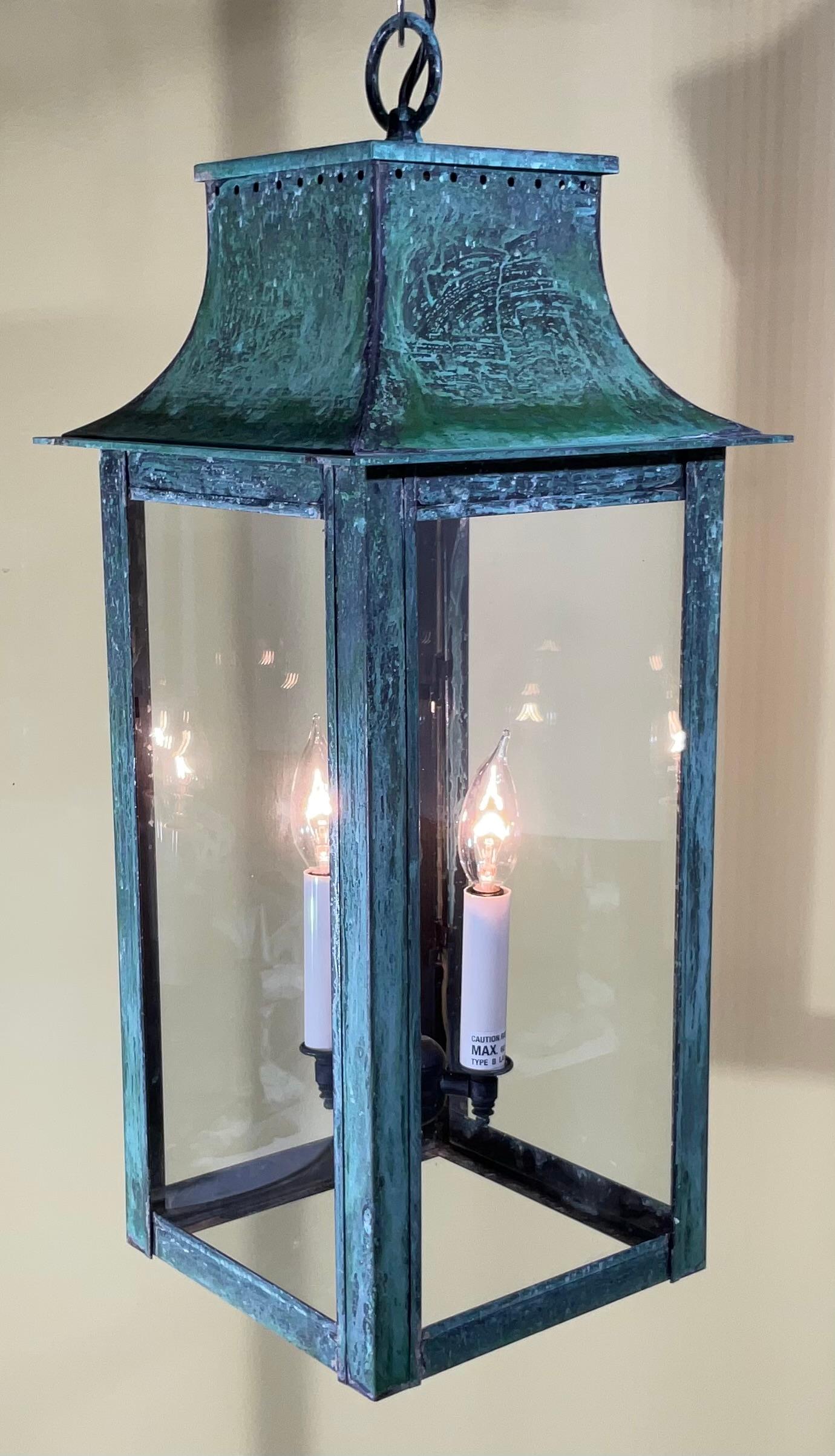 Contemporary 4-Sides Hanging Copper Lantern For Sale