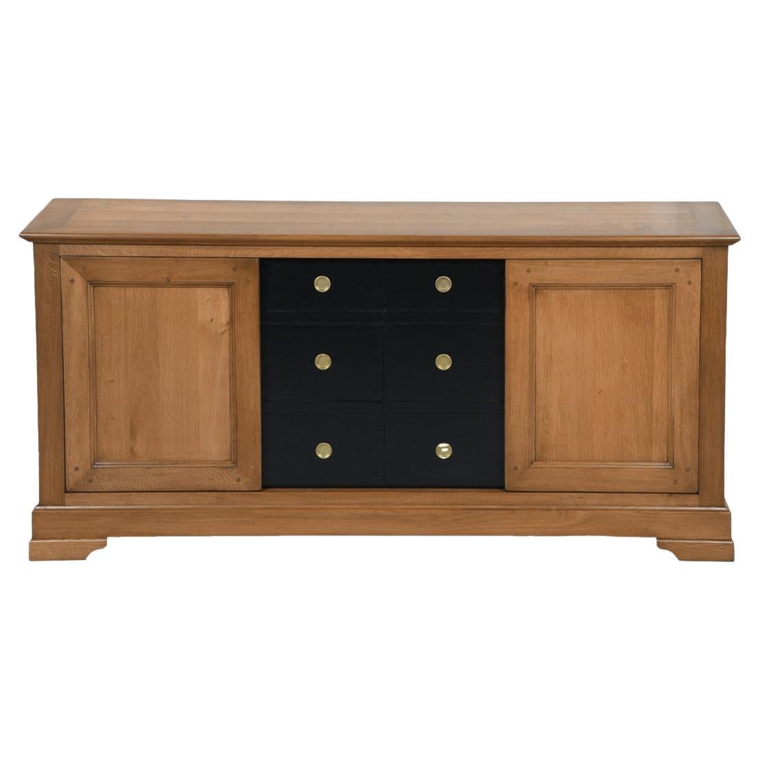 4-sliding door TV large cabinet, French Louis Philippe interpretation in oak For Sale