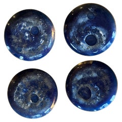 4 small blue enamel dishes