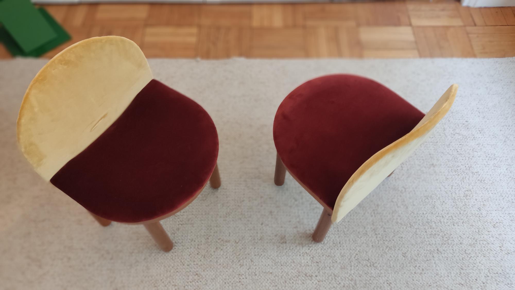 20th Century 4 small chairs wood and velvet