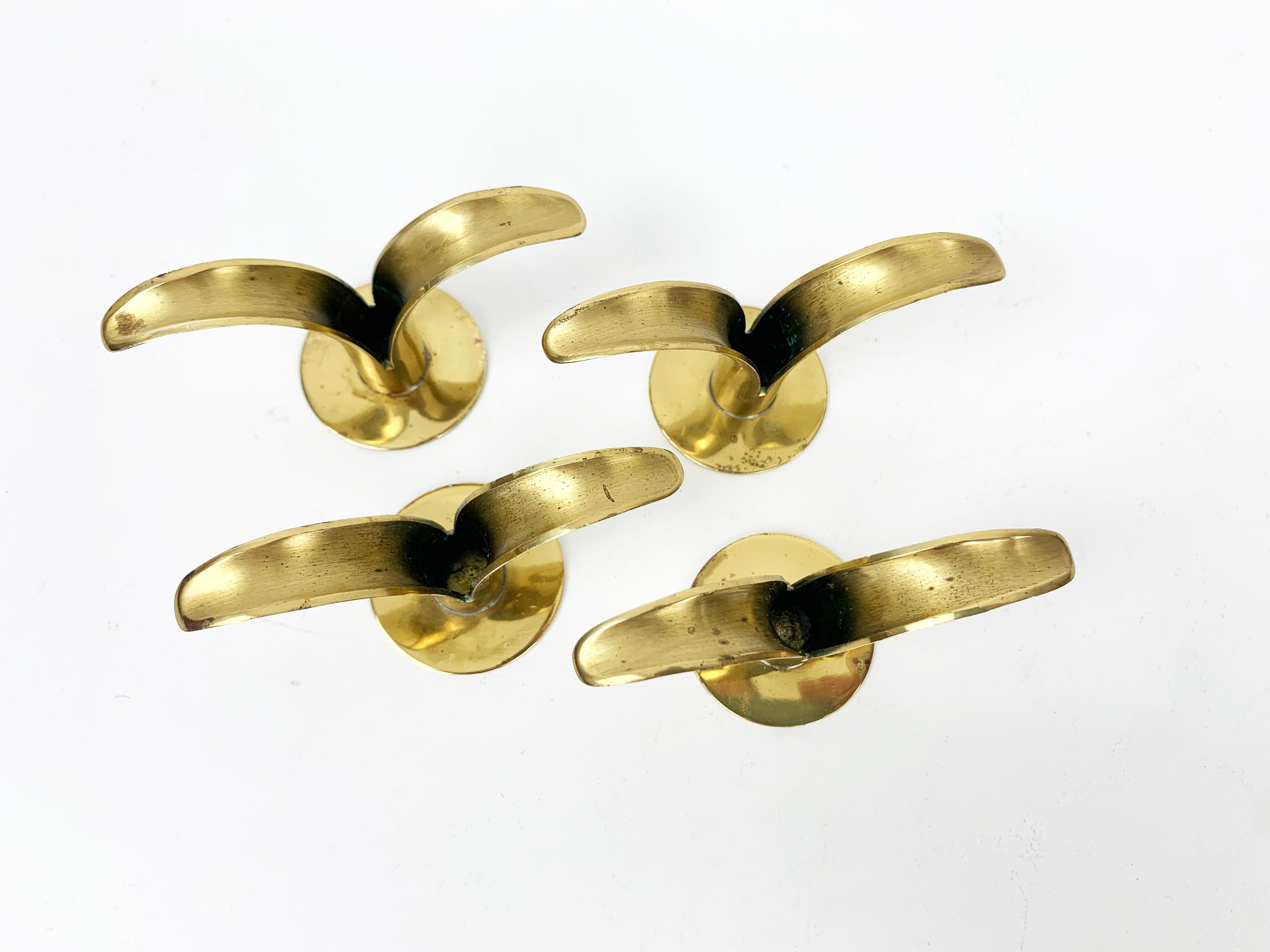 4 Small Mid-Century Brass Model Lily Candleholders from Lbe Konst, Ystad, Sweden For Sale 4