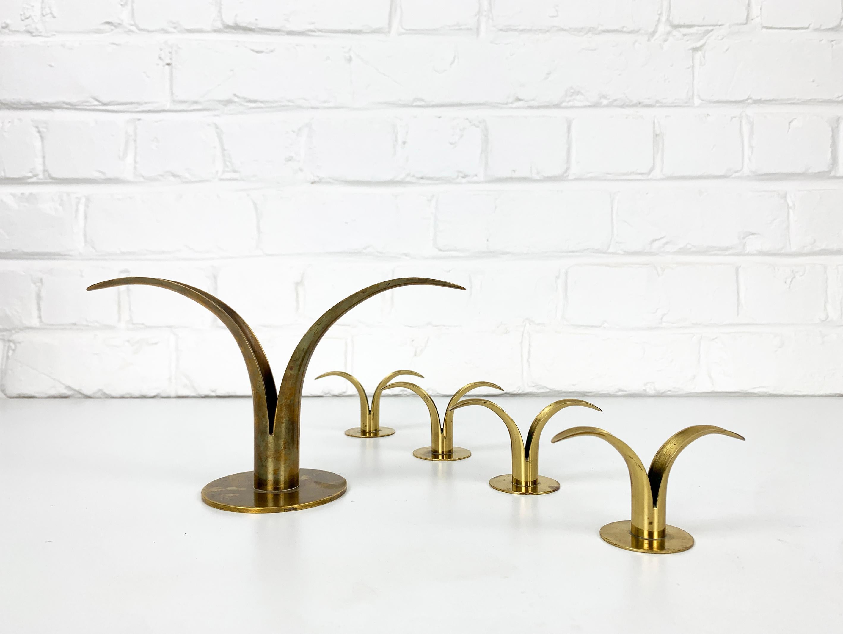 4 Small Mid-Century Brass Model Lily Candleholders from Lbe Konst, Ystad, Sweden For Sale 6
